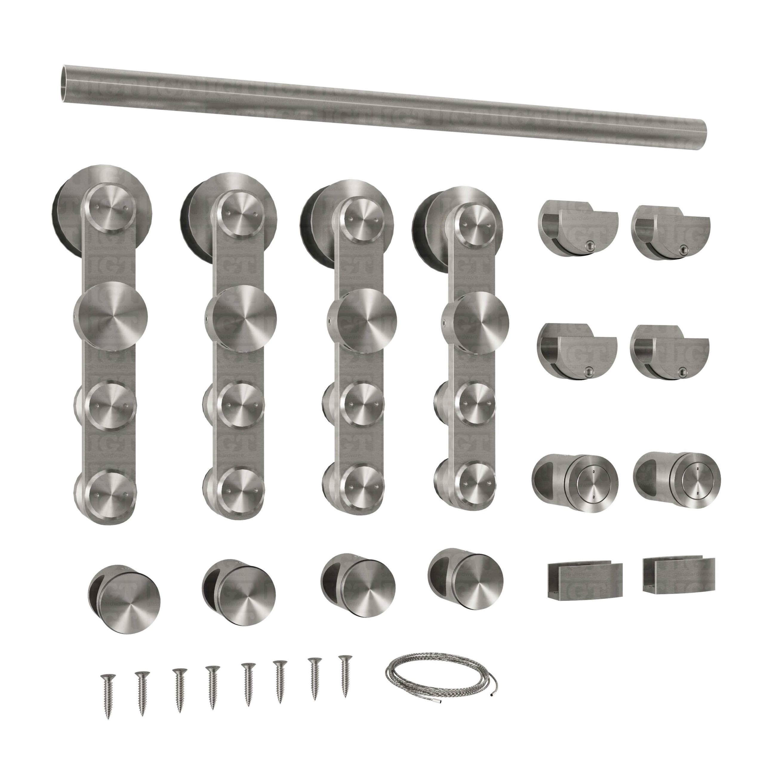 The Semi-Automatic Barn Door System in Brushed Stainless.