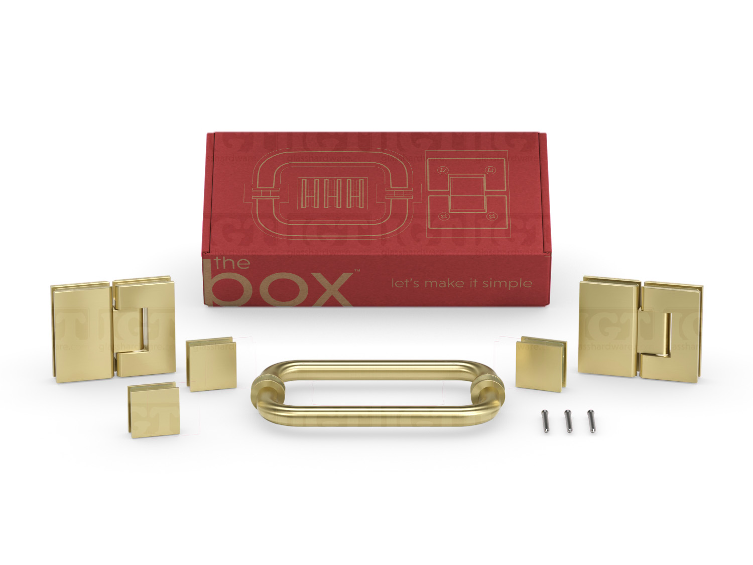 The Box®️ (180 - Hinge 8″ Gold IGT Pull) Brushed - & Traditional Hardware Glass G-G