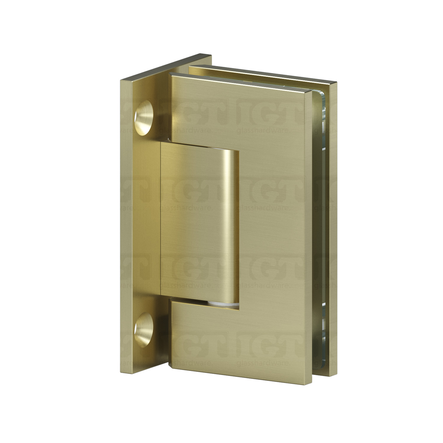 The Heavy Duty Wall-to-Glass Malibu Hinge in Gold Brushed.