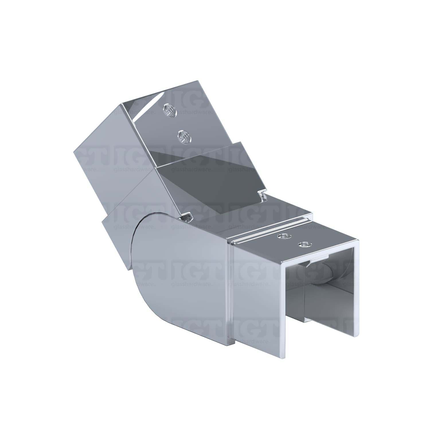 Articulated Angle Connector For Slotted Square Tube. - Polished Stainless