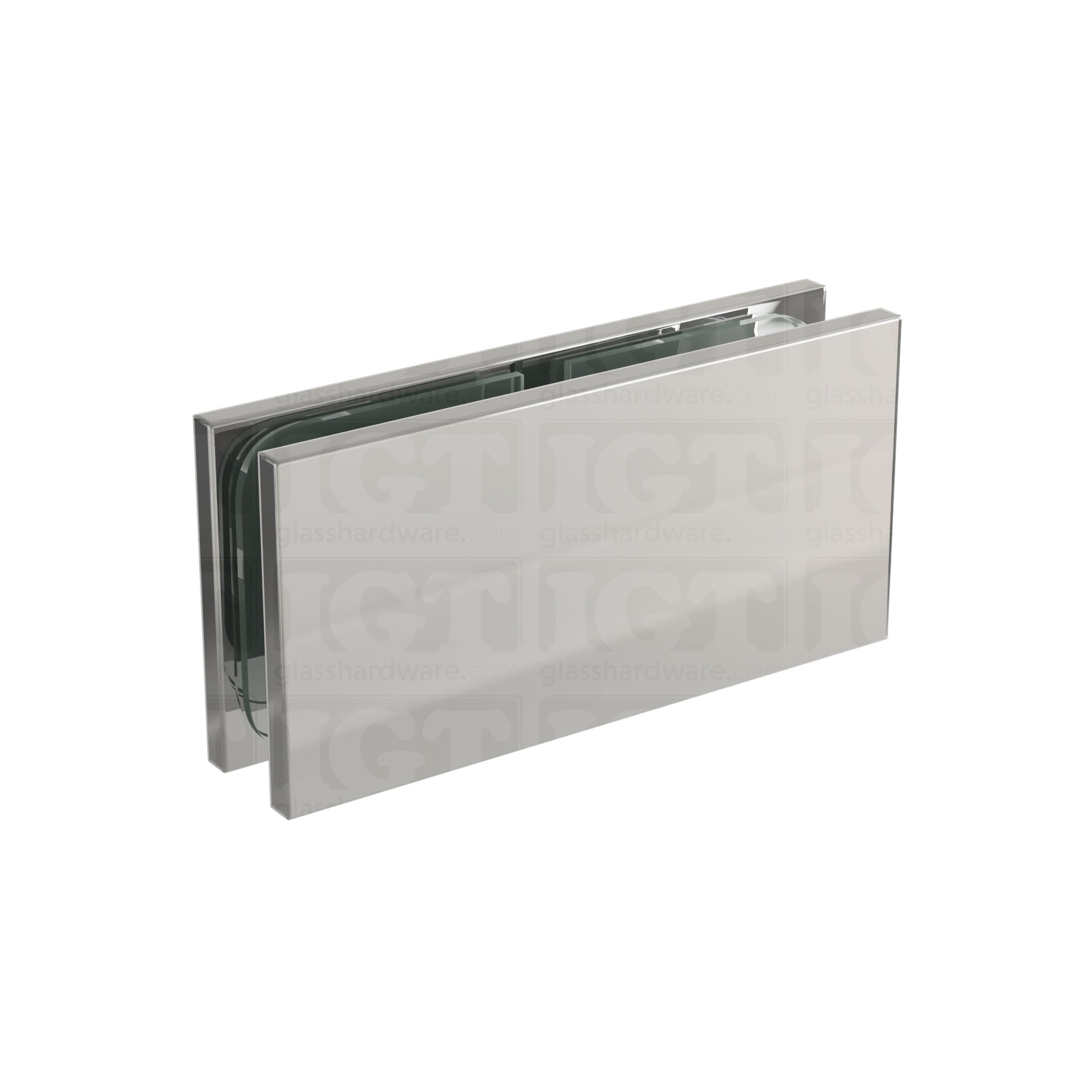 The Square 180 Degree Glass-to-Glass Clamp (Full Plates) in Chrome Polished.