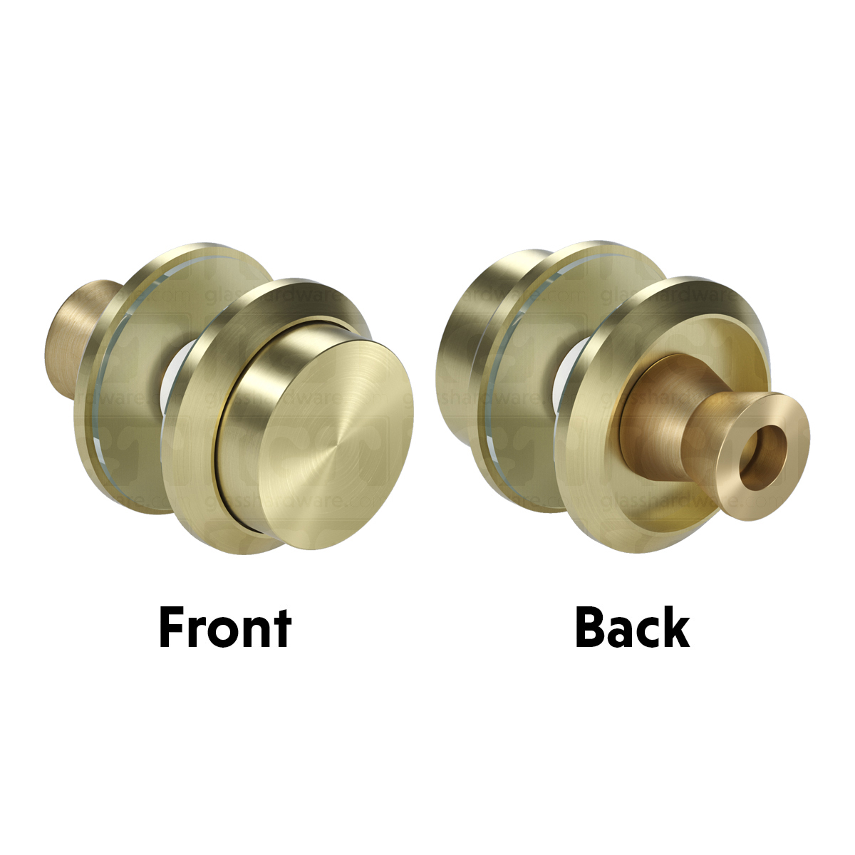 A front and back view of the Single-Sided Cap Fitting for Commmercial Ladder Handle in Gold Brushed.