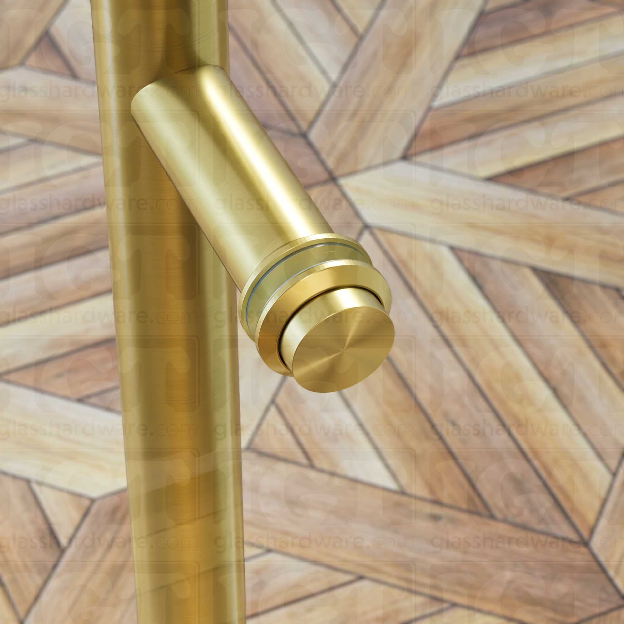 Another close-up view of the Single-Sided Cap Fitting installed on a ladder handle, Gold Brushed.