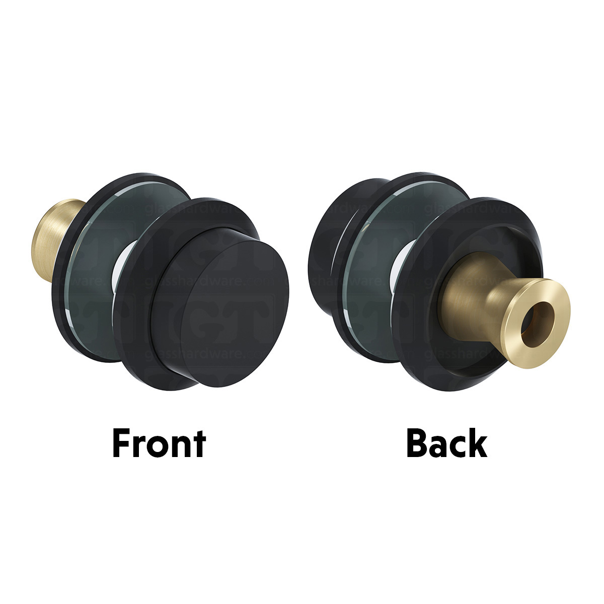 A front and back view of the Single-Sided Cap Fitting for Commmercial Ladder Handle in Matte Black.