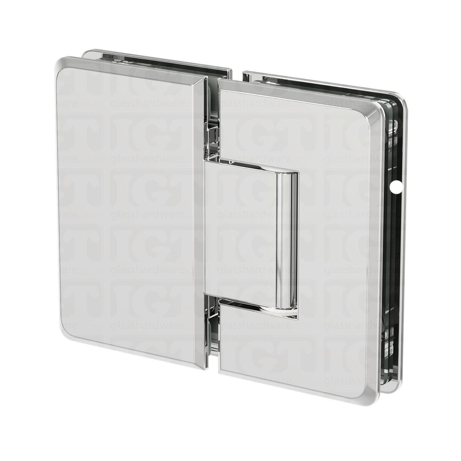 The Glass-to-Glass 180 Degree Bilboa Hinge in Chrome Polished.