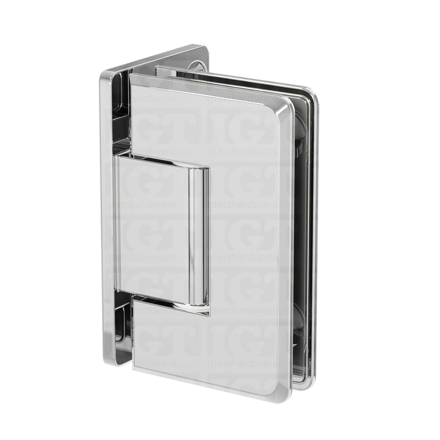 The Wall-to-Glass Offset Back Bilboa Hinge in Chrome Polished.