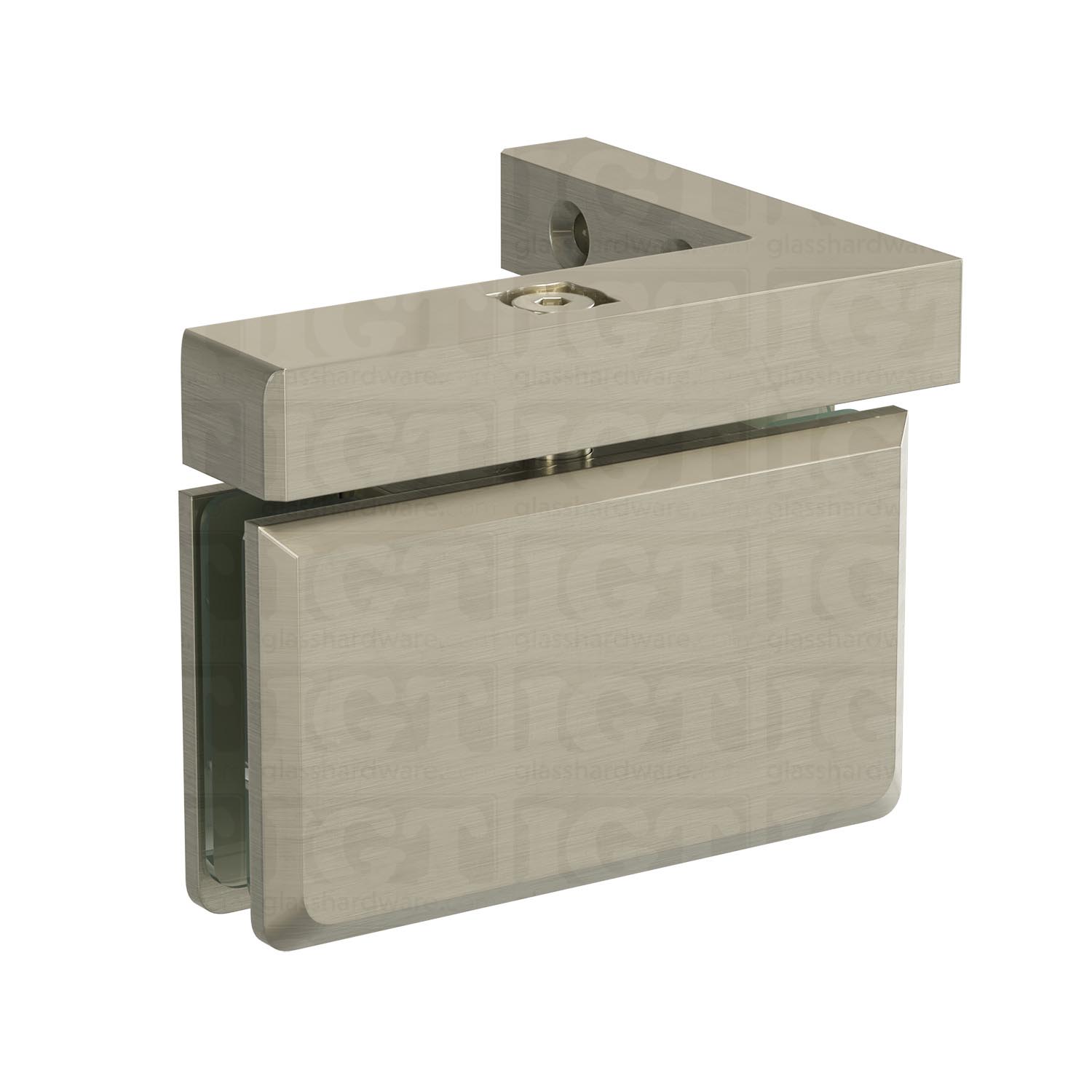 The Left Wall Mount Bilboa Pivot Hinge in Brushed Nickel.