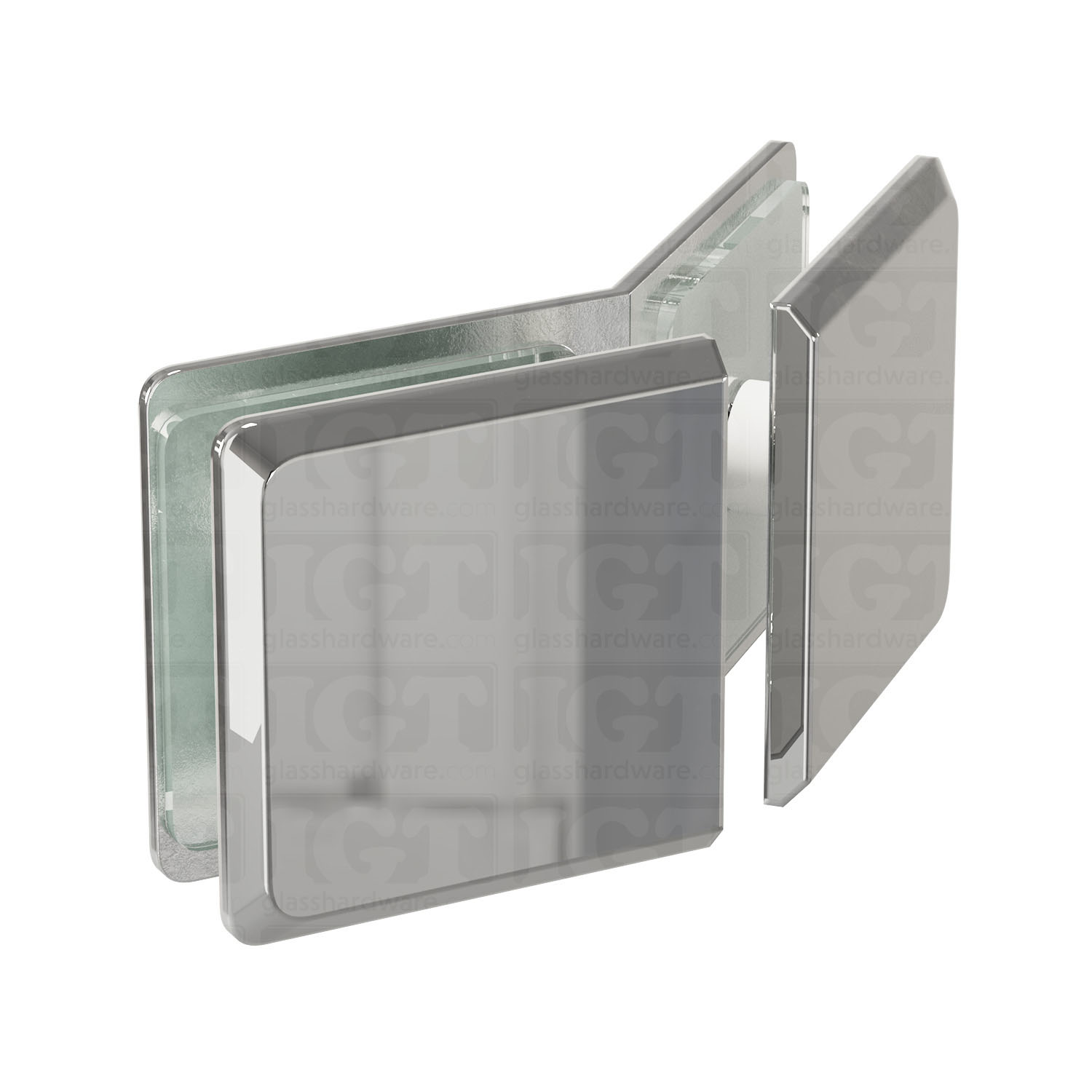 The Glass-to-Glass 135 Degree Bilboa Clamp in Chrome Polished.