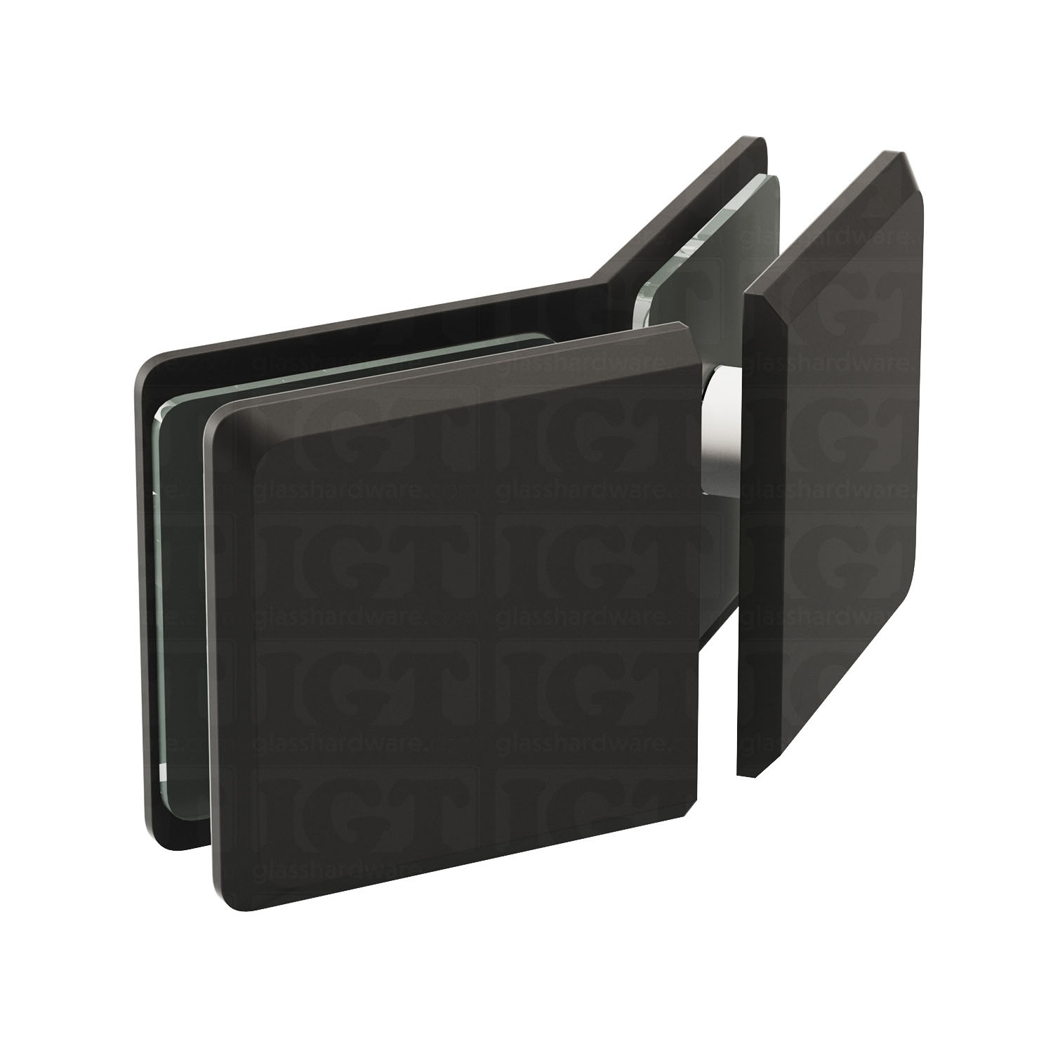 The Glass-to-Glass 135 Degree Bilboa Clamp in Matte Black.