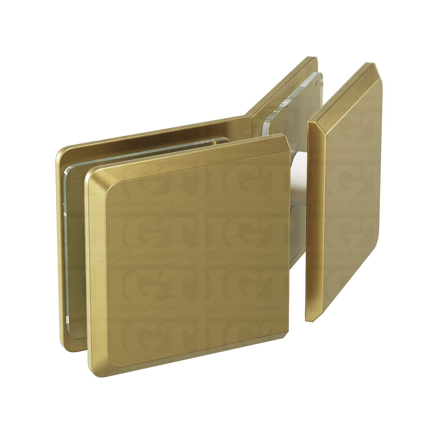 The Glass-to-Glass 135 Degree Bilboa Clamp in Gold Brushed.