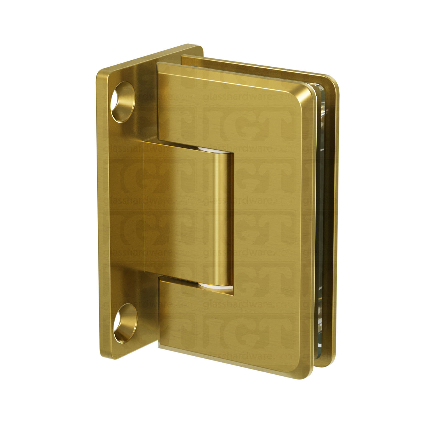 The Wall-to-Glass Full Back Bilboa Hinge in Gold Brushed.