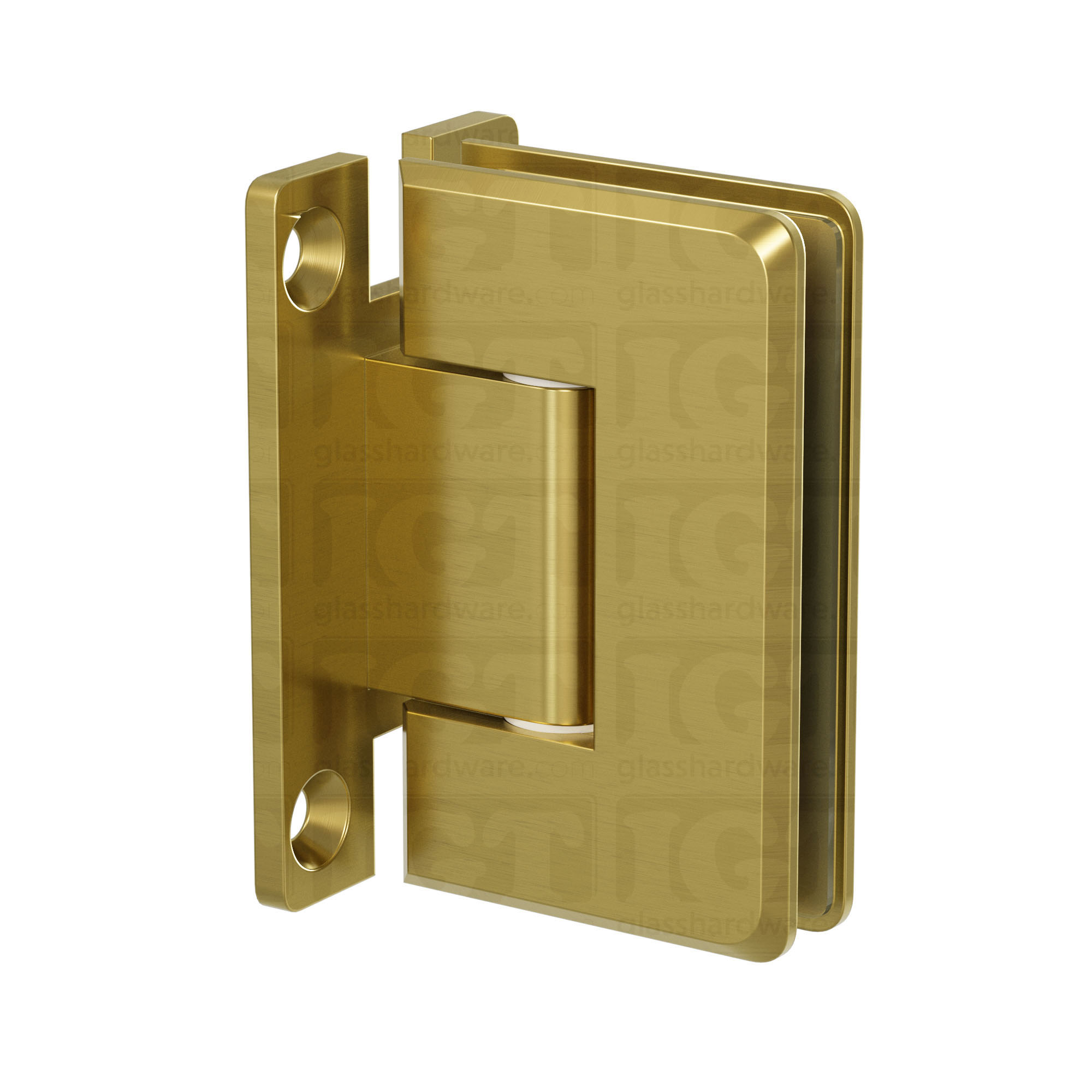 The Wall-to-Glass "H" Back Bilboa Hinge in Gold Brushed.