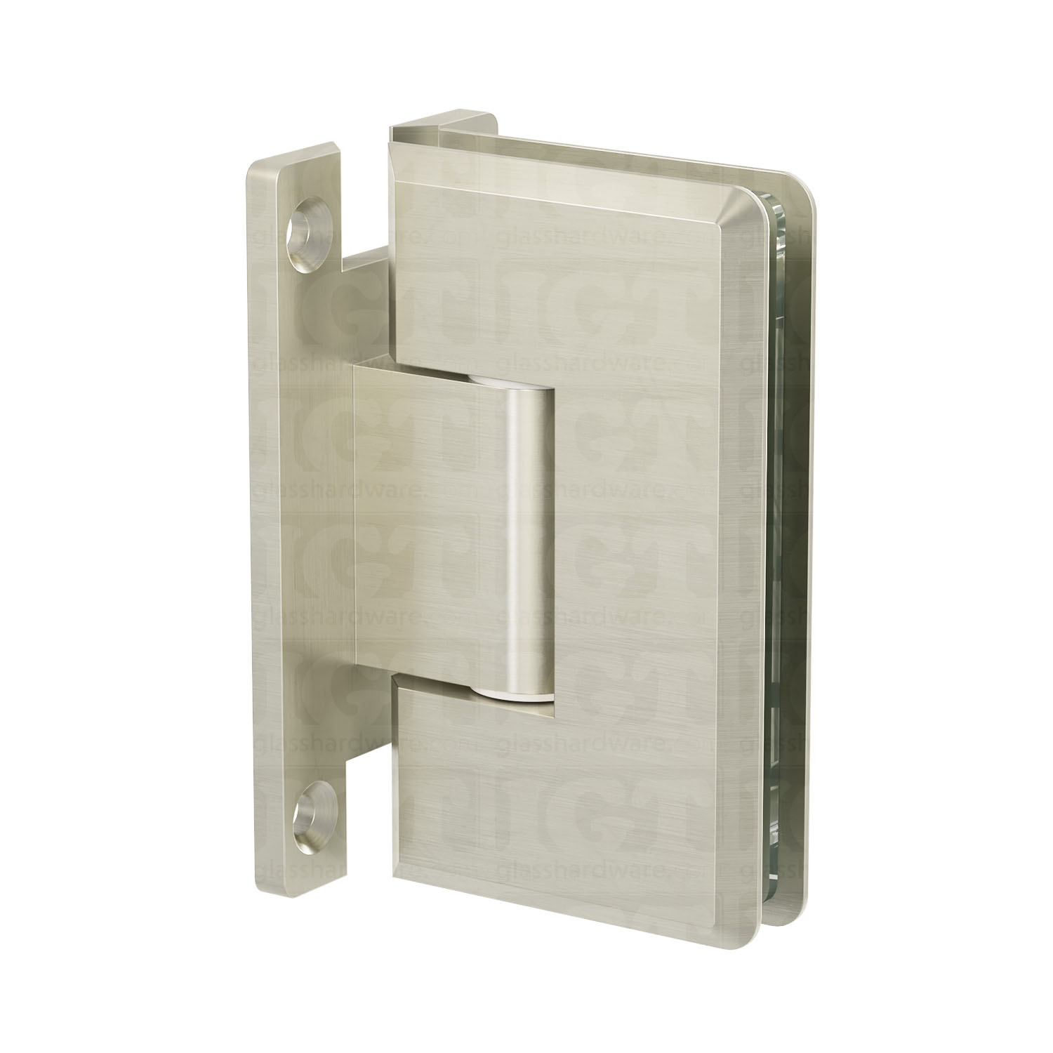 The Heavy Duty Wall-to-Glass “H” Back Bilboa Hinge in Brushed Nickel.