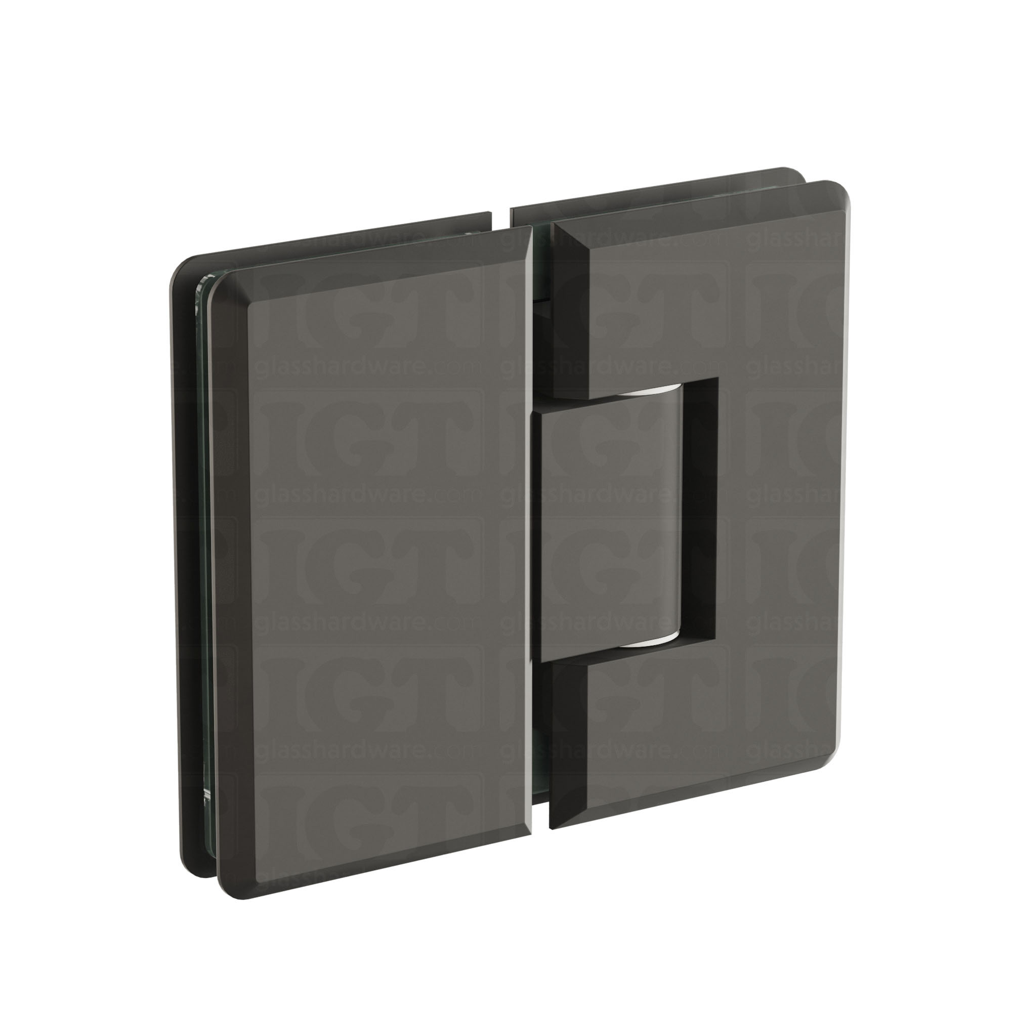 The Heavy Duty Glass-to-Glass 180 Degree Bilboa Hinge in Matte Black.