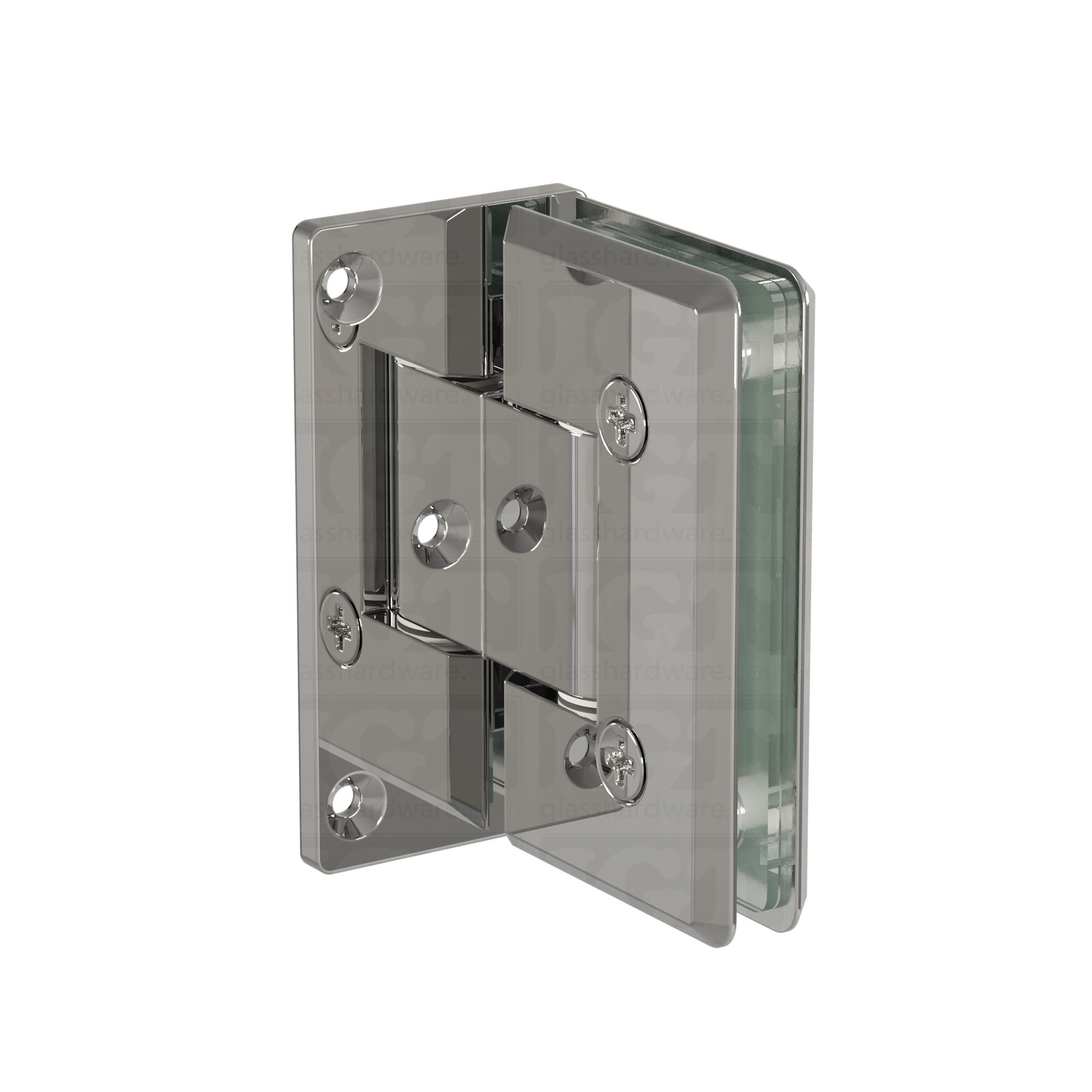 The Heavy Duty Wall-to-Glass Offset Back Bilboa Hinge in Chrome Polished.