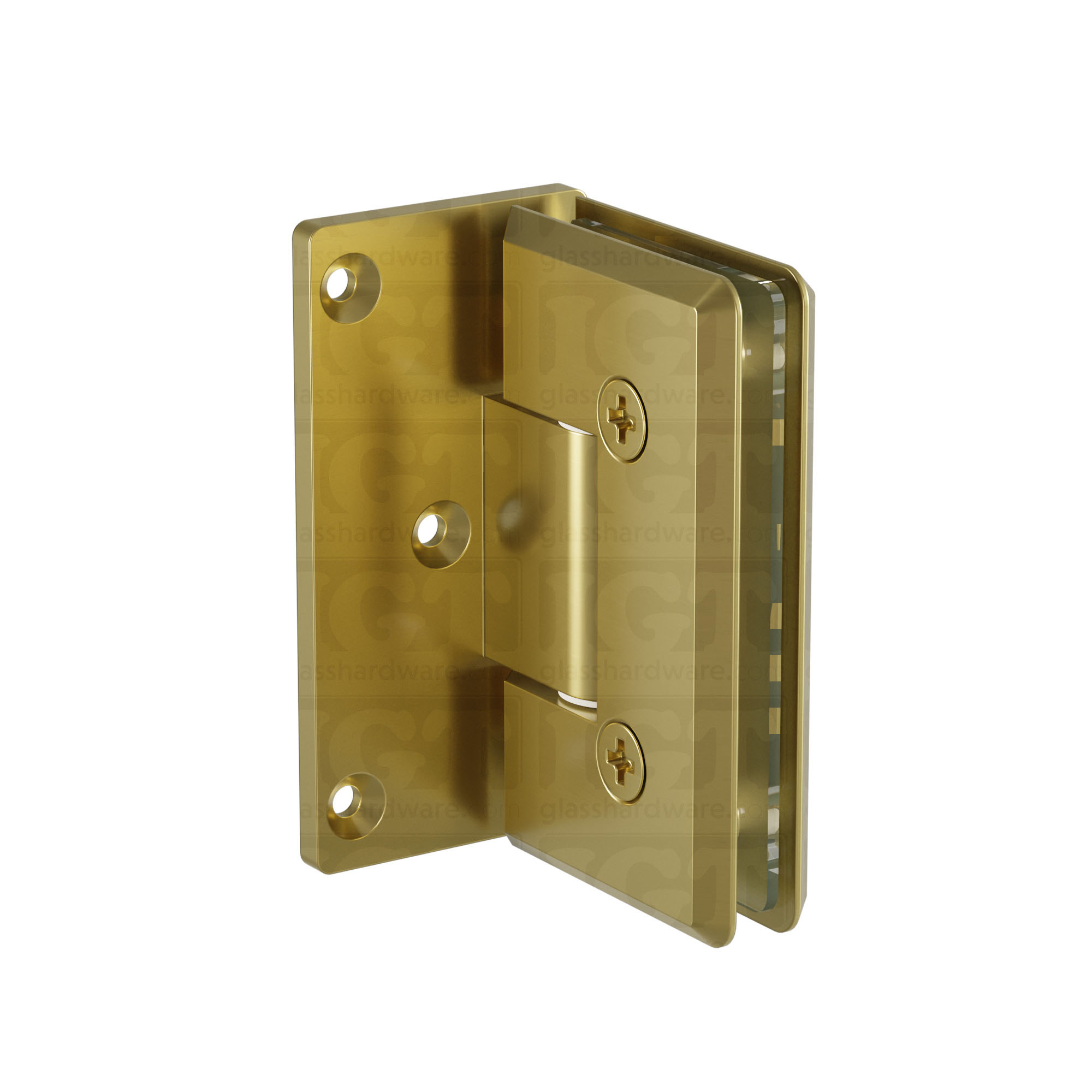 The Heavy Duty Wall-to-Glass Offset Back Bilboa Hinge in Gold Brushed.