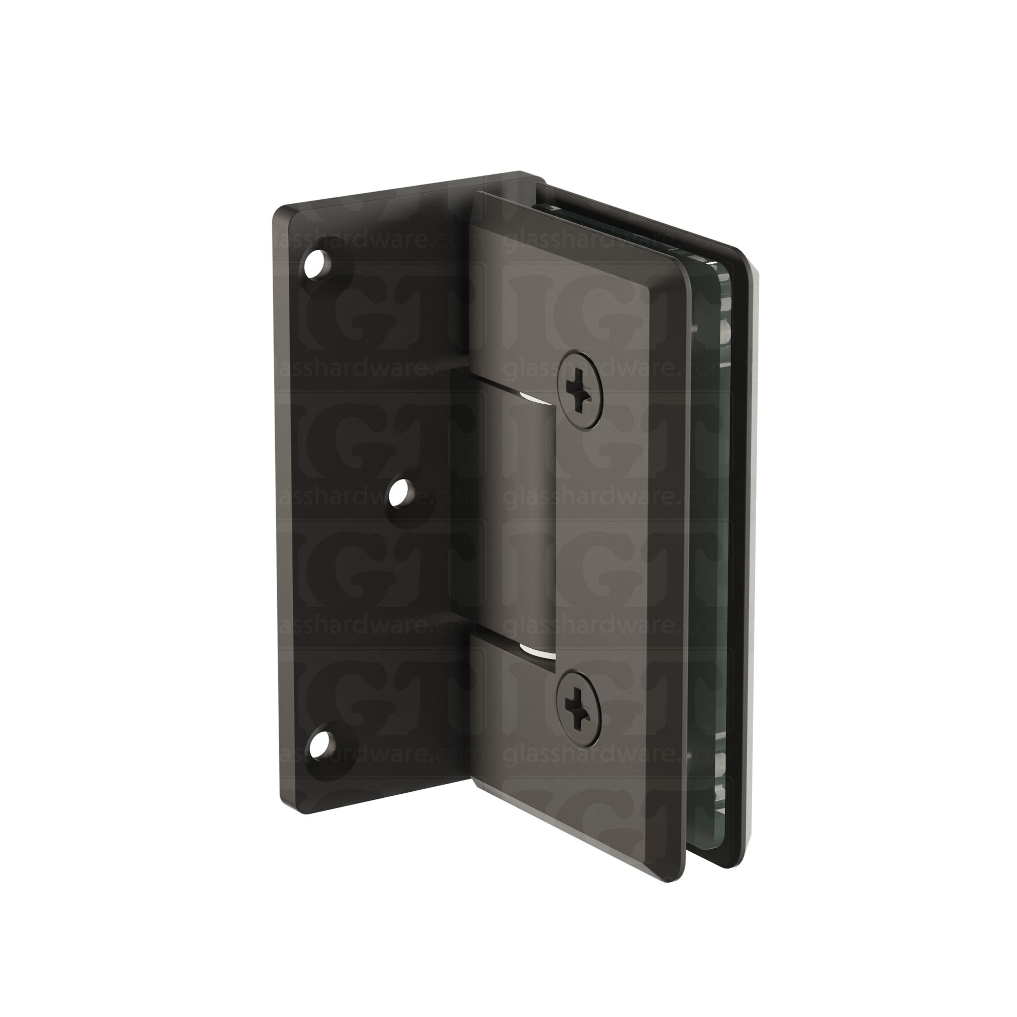 The Heavy Duty Wall-to-Glass Offset Back Bilboa Hinge in Matte Black.