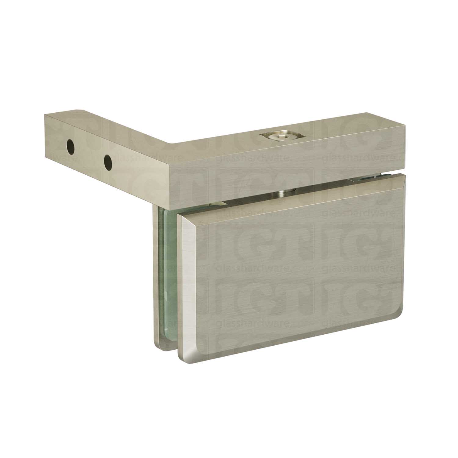 The Right Wall Mount Bilboa Pivot Hinge in Brushed Nickel.