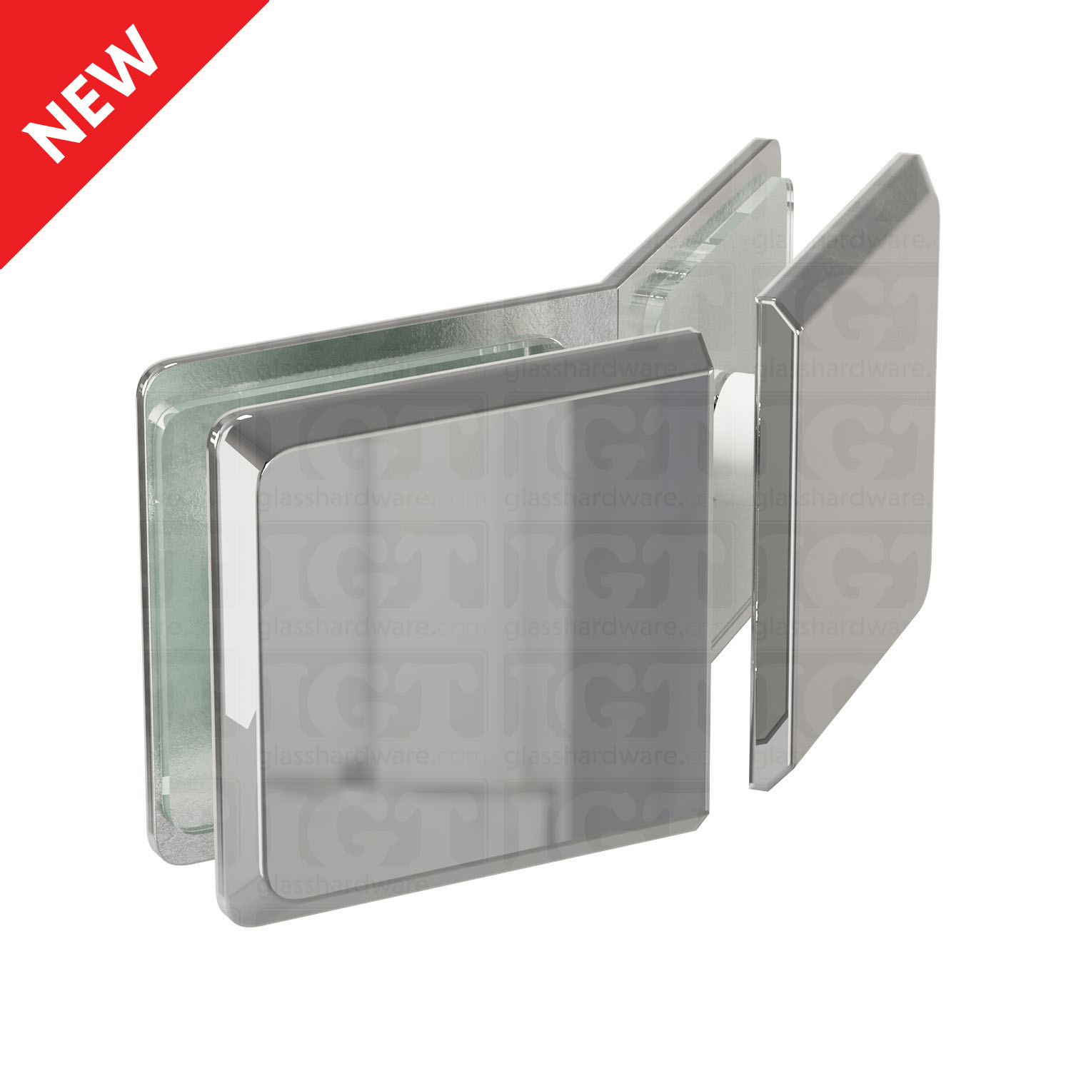 The Glass-to-Glass 135 Degree Bilboa Clamp in Chrome Polished.