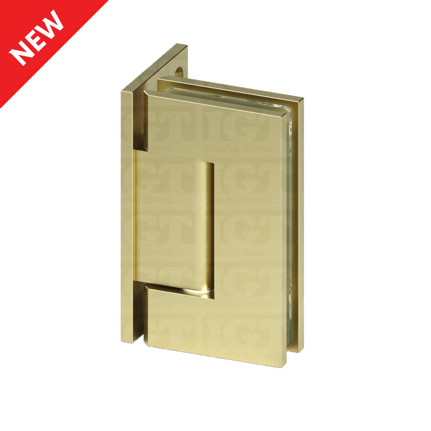 The Heavy Duty Wall-to-Glass Offset Back Malibu Hinge in Gold Brushed.