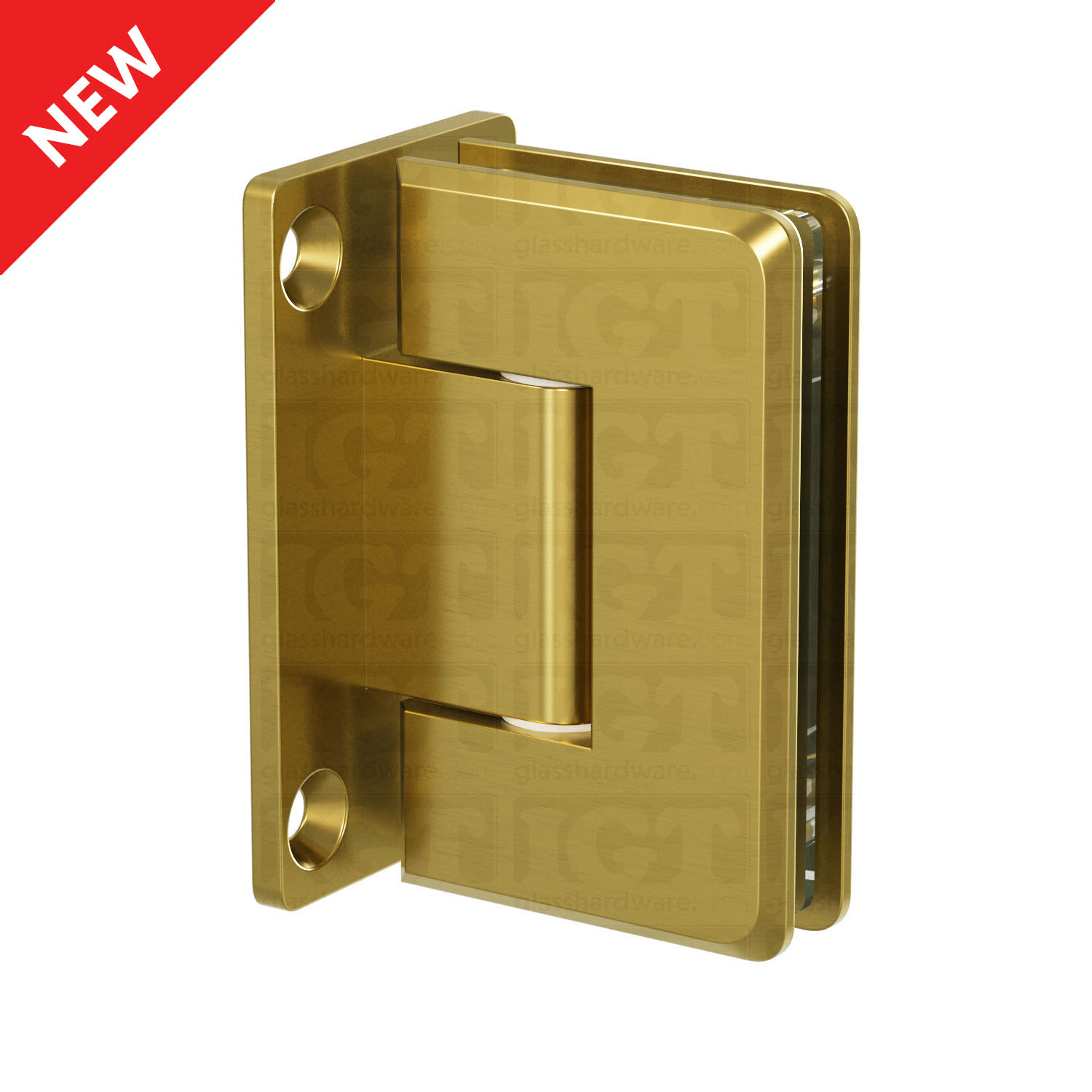 The Wall-to-Glass Full Back Bilboa Hinge in Gold Brushed.