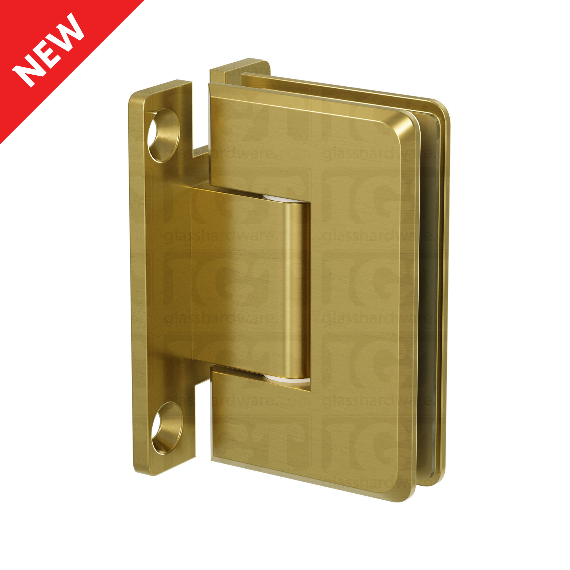 The Wall-to-Glass "H" Back Bilboa Hinge in Gold Brushed.