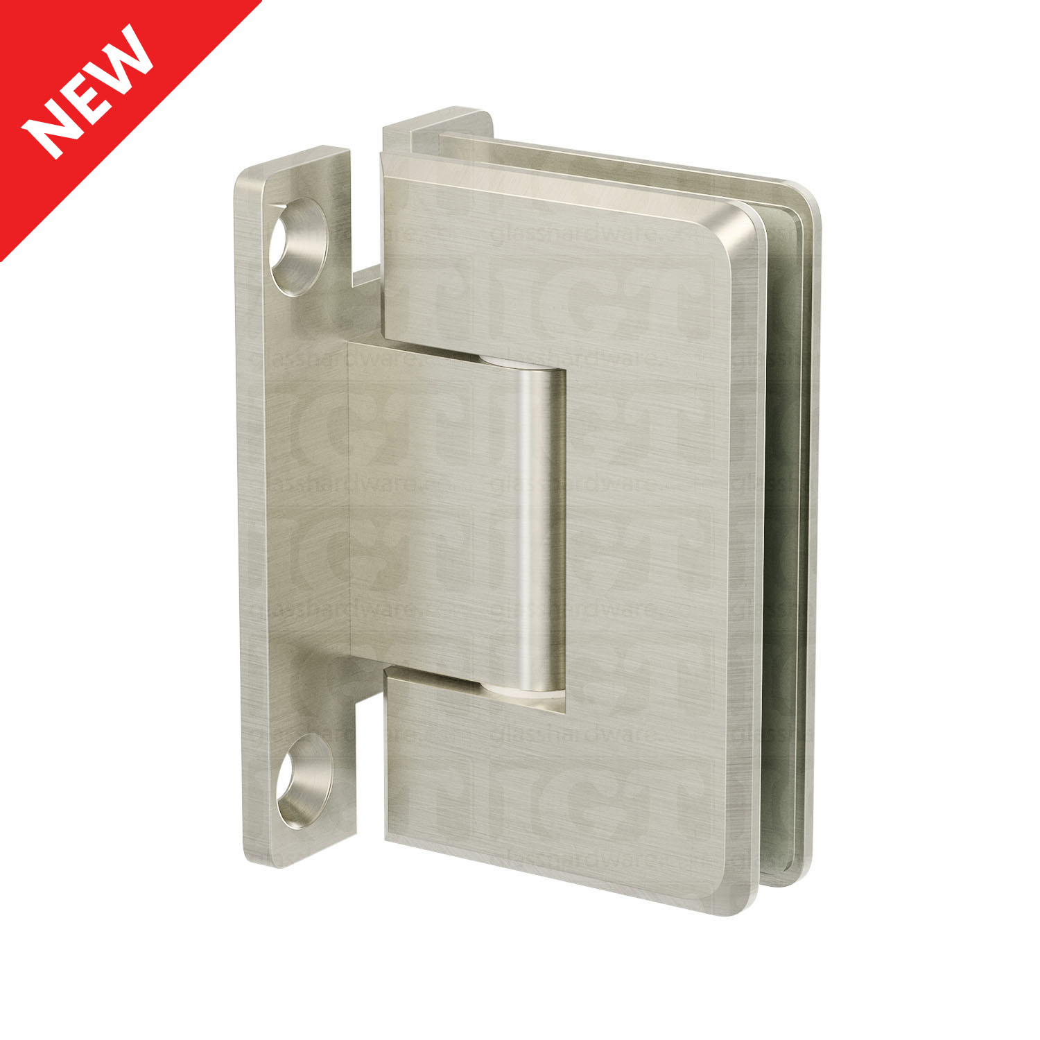 The Adjustable Wall-to-Glass “H” Back Bilboa Hinge in Brushed Nickel.