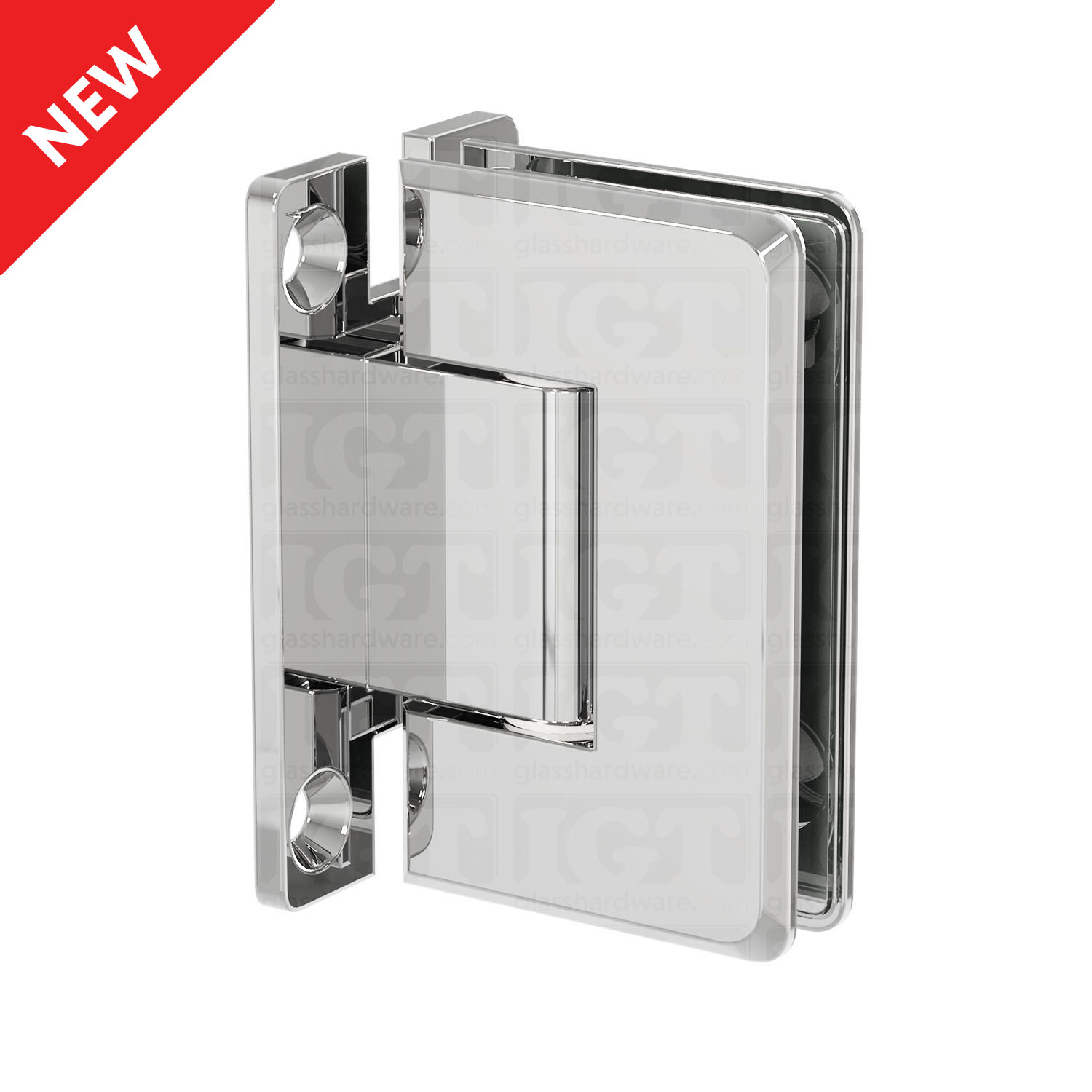 The Adjustable Wall-to-Glass “H” Back Bilboa Hinge in Chrome Polished.