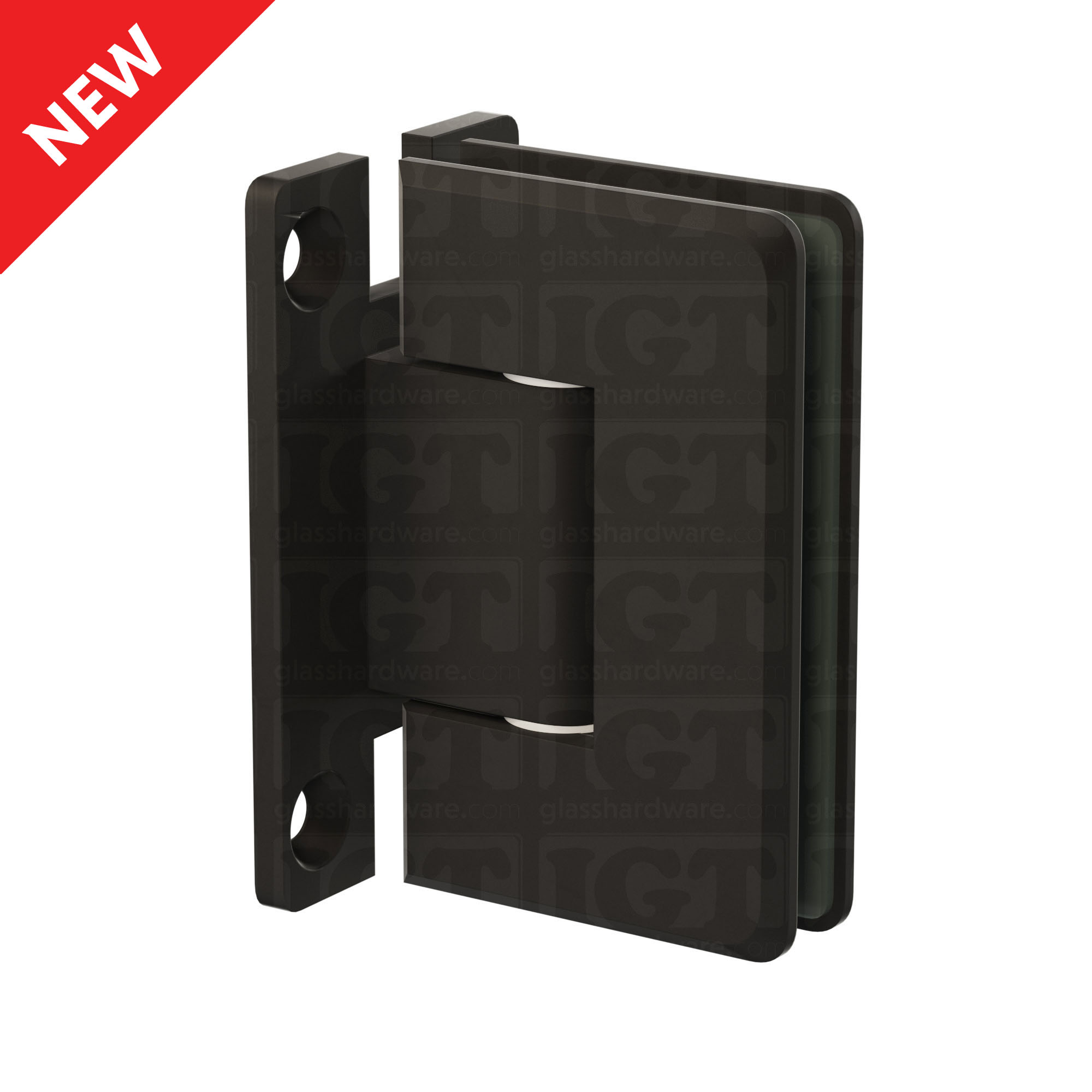 The Adjustable Wall-to-Glass “H” Back Bilboa Hinge in Matte Black.