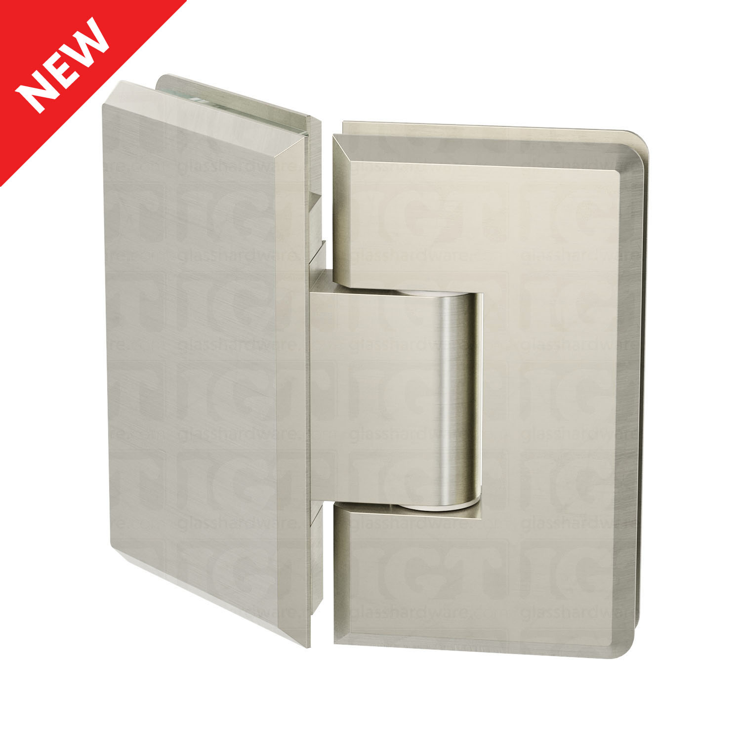 The Heavy Duty Glass-to-Glass 135 Degree Bilboa Hinge in Brushed Nickel.