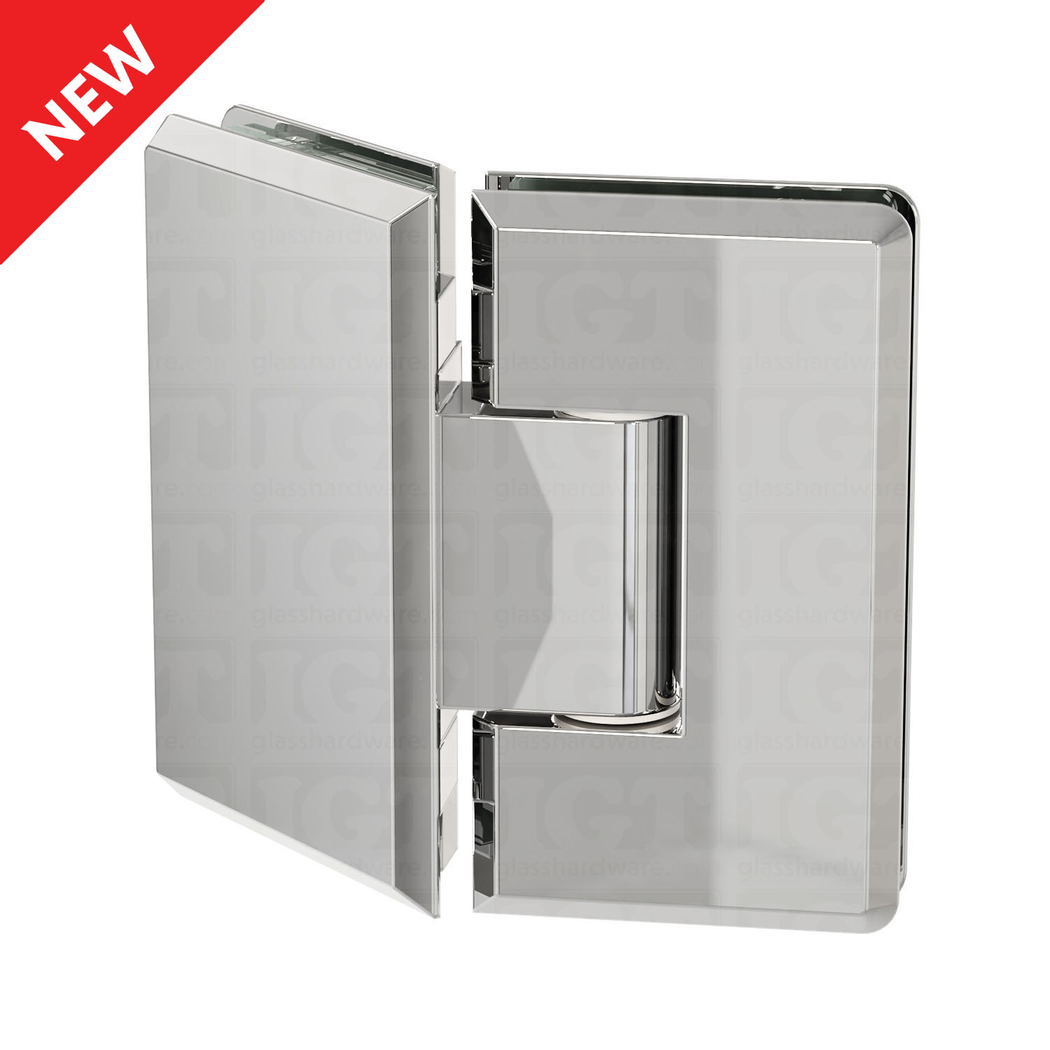 The Heavy Duty Glass-to-Glass 135 Degree Bilboa Hinge in Chrome Polished.