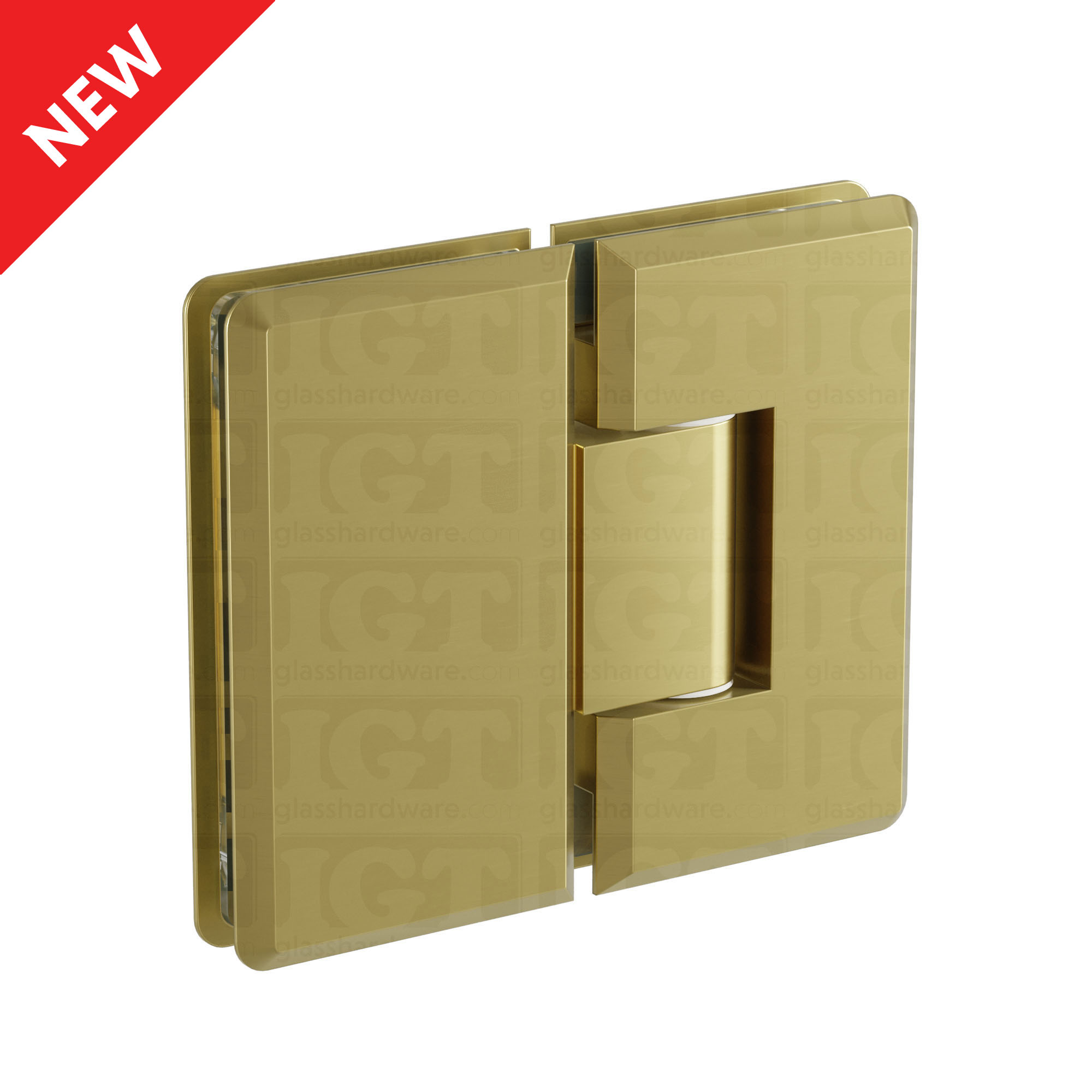 The Heavy Duty Glass-to-Glass 180 Degree Bilboa Hinge in Gold Brushed.