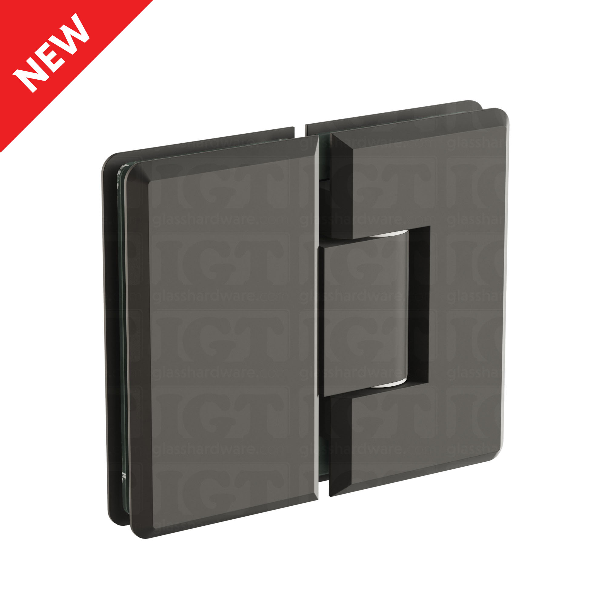 The Heavy Duty Glass-to-Glass 180 Degree Bilboa Hinge in Matte Black.