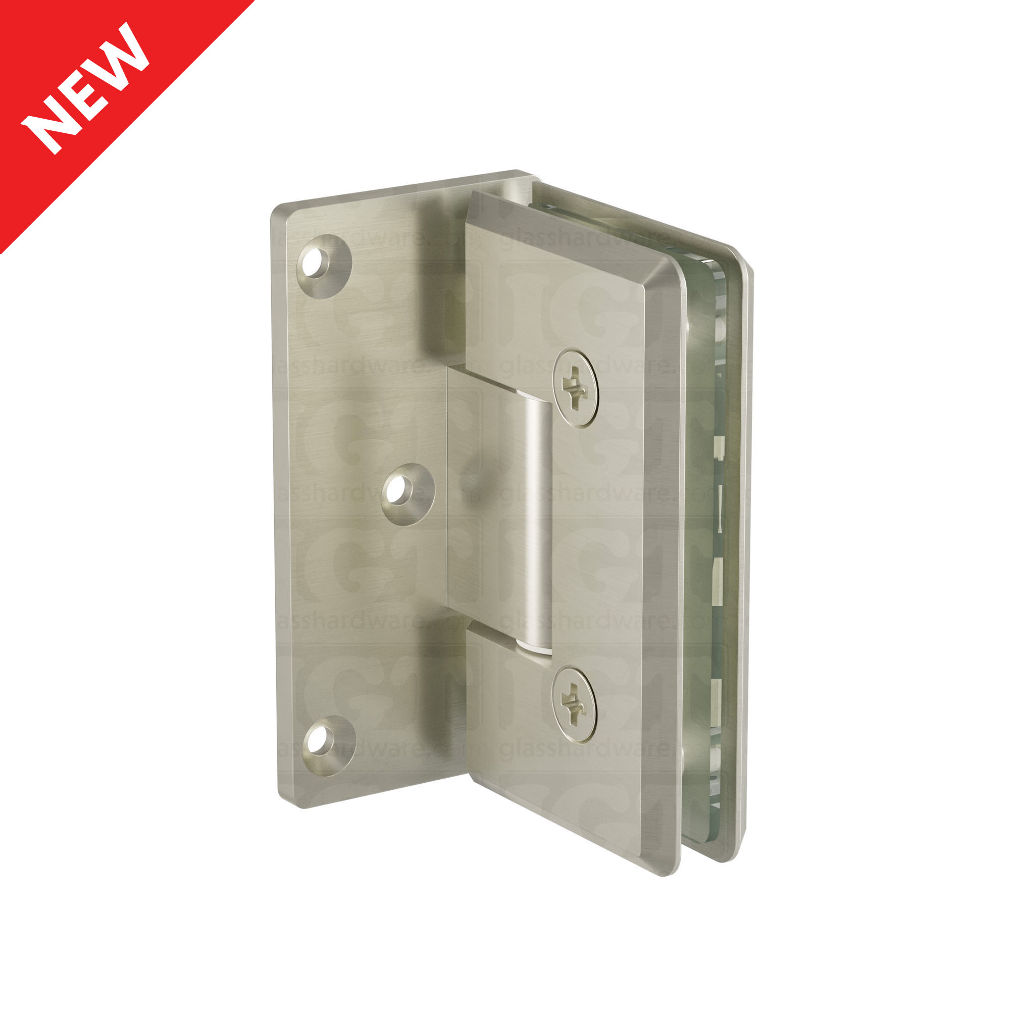 The Heavy Duty Wall-to-Glass Offset Back Bilboa Hinge in Brushed Nickel.