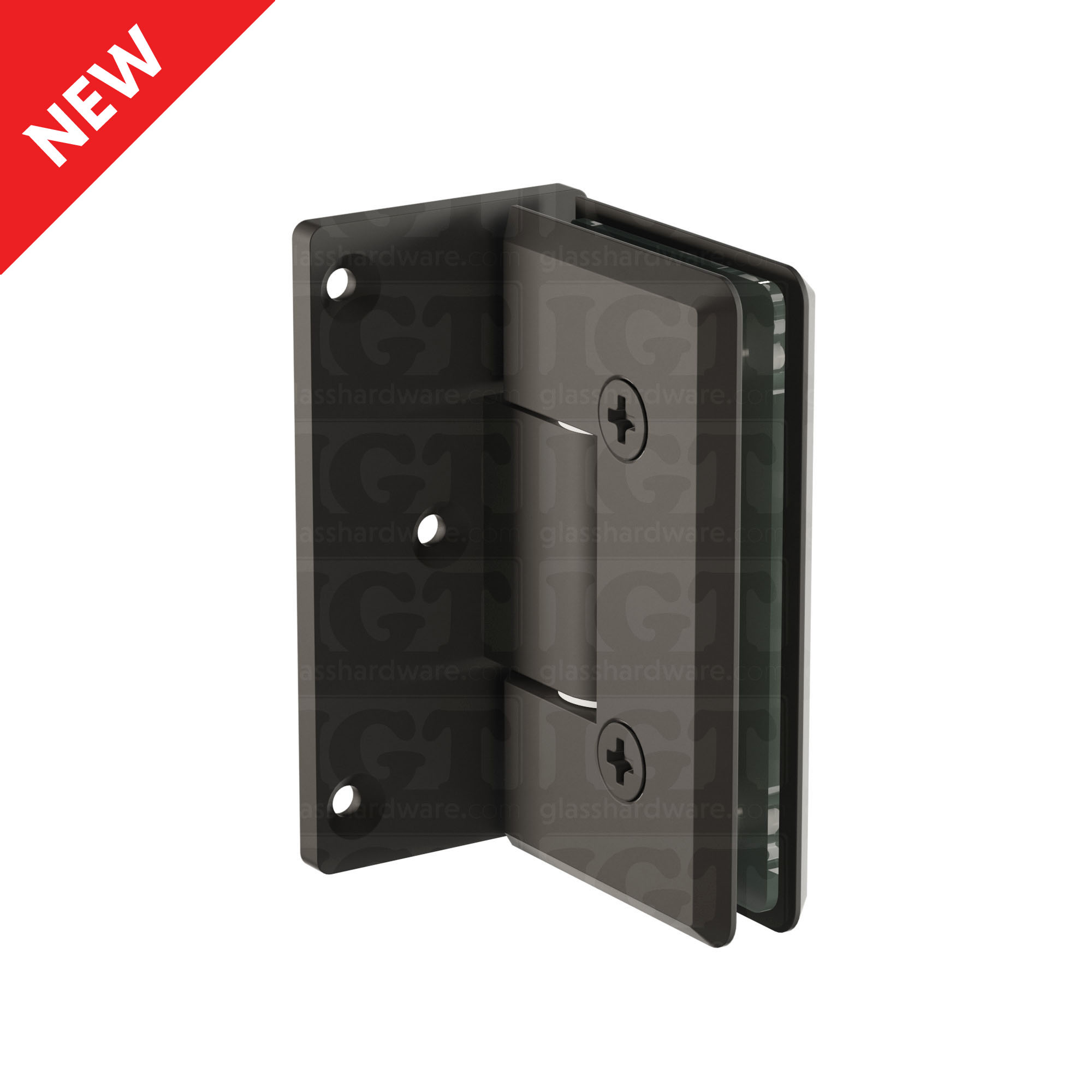 The Heavy Duty Wall-to-Glass Offset Back Bilboa Hinge in Matte Black.