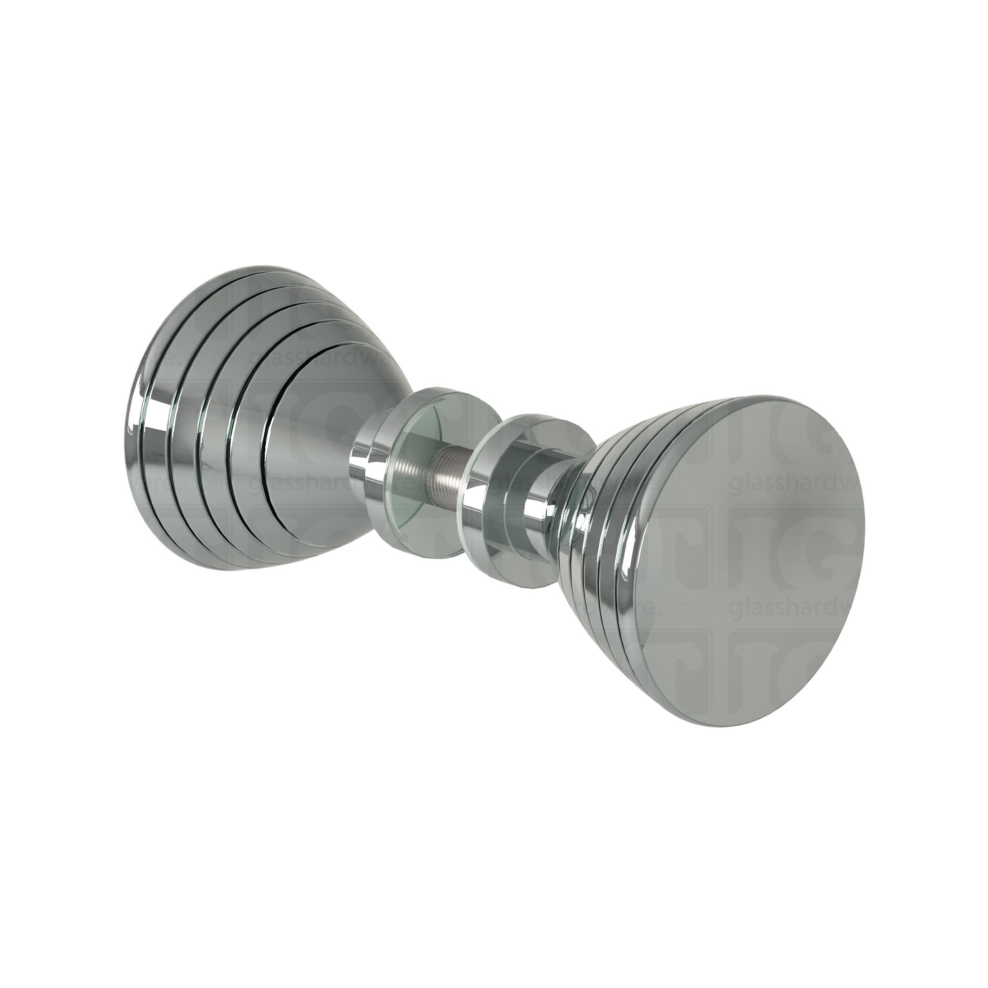 The Ribbed Bow Tie Style Back-to-Back Door Knob in Chrome Polished.