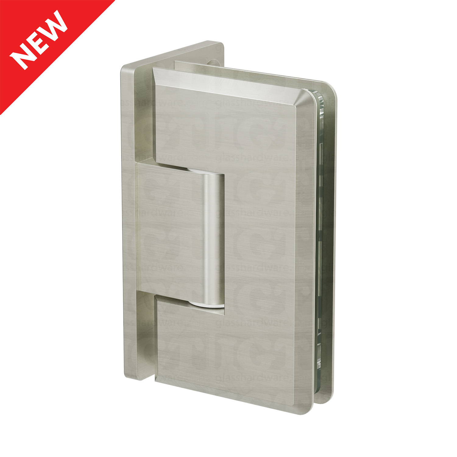 The Heavy Duty Wall-to-Glass Offset Back Bilboa Hinge in Brushed Nickel.