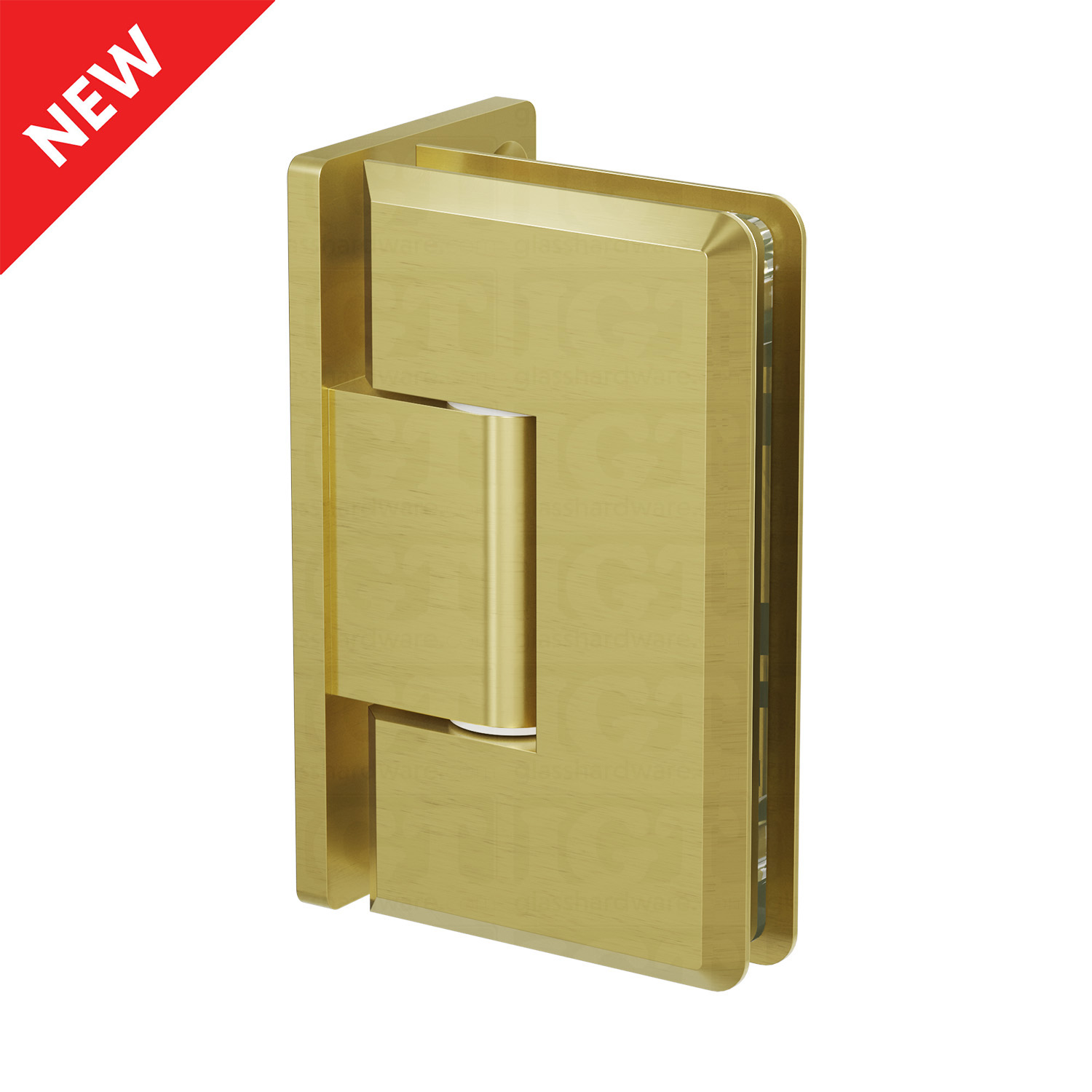 The Heavy Duty Wall-to-Glass Offset Back Bilboa Hinge in Gold Brushed.