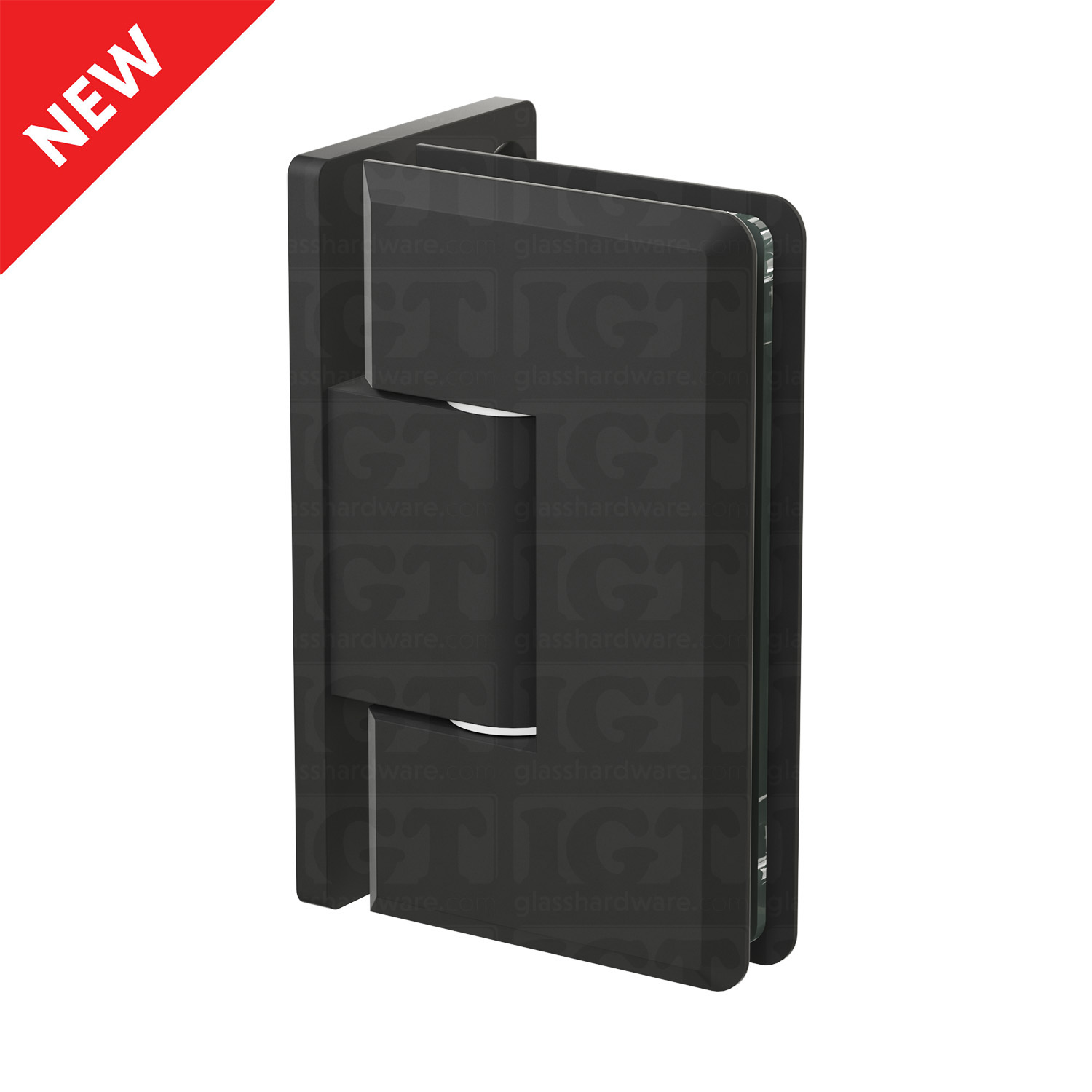 The Heavy Duty Wall-to-Glass Offset Back Bilboa Hinge in Matte Black.