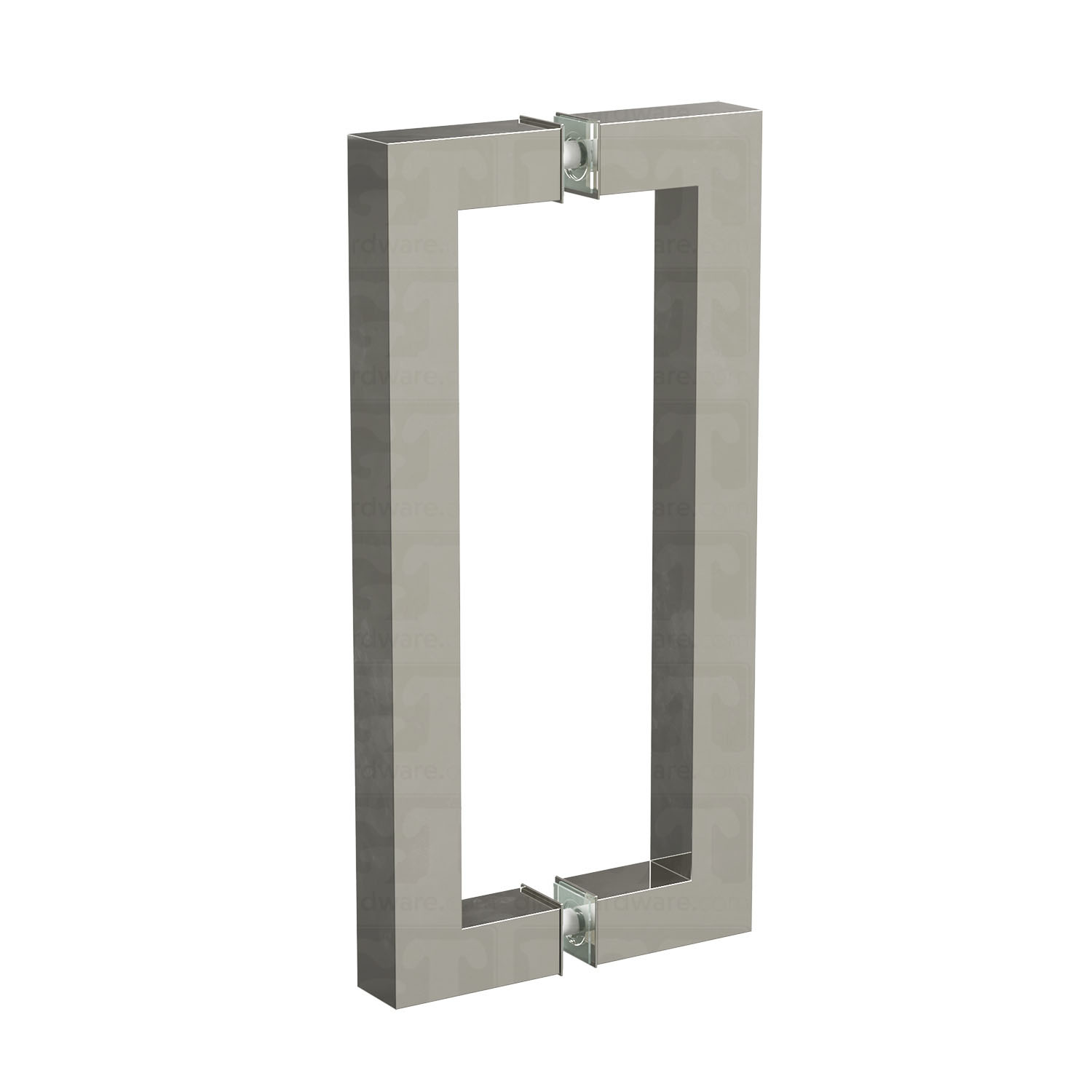 The 12-inch Back-to-Back Square Pull Handle in Polished Stainless.