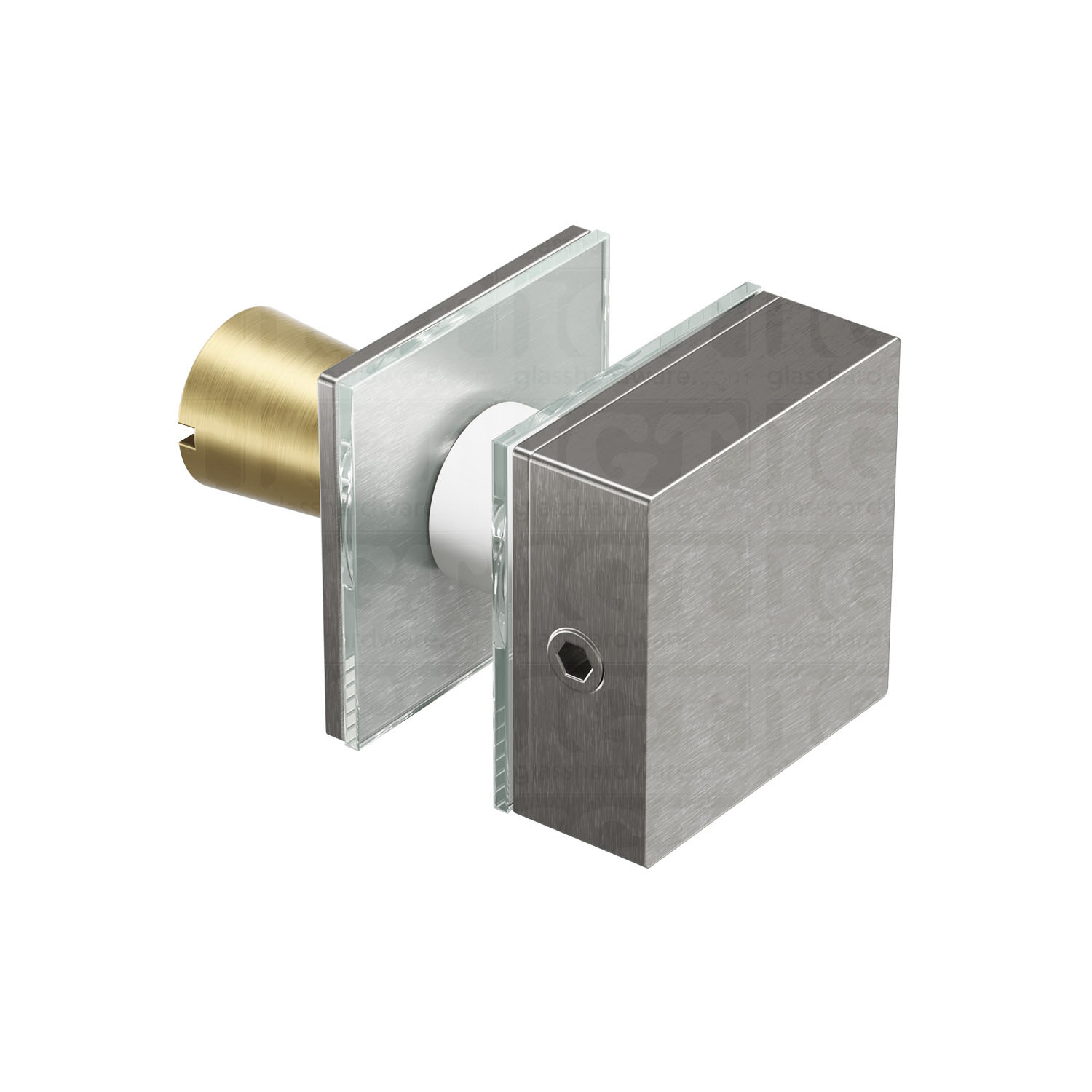 Front view of the Cap Fitting for Square Commercial Ladder Handle in Brushed Stainless.