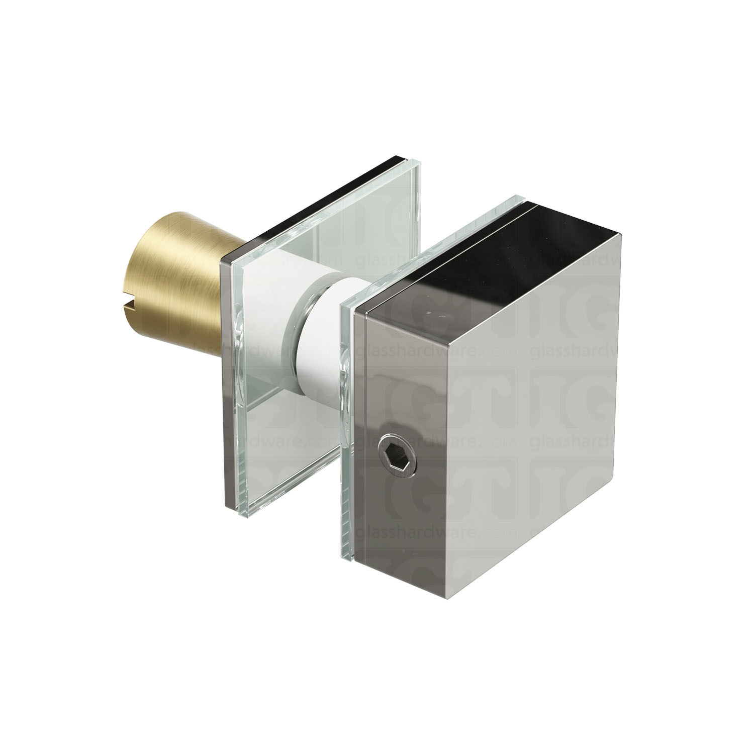 Front view of the Cap Fitting for Square Commercial Ladder Handle in Polished Stainless.