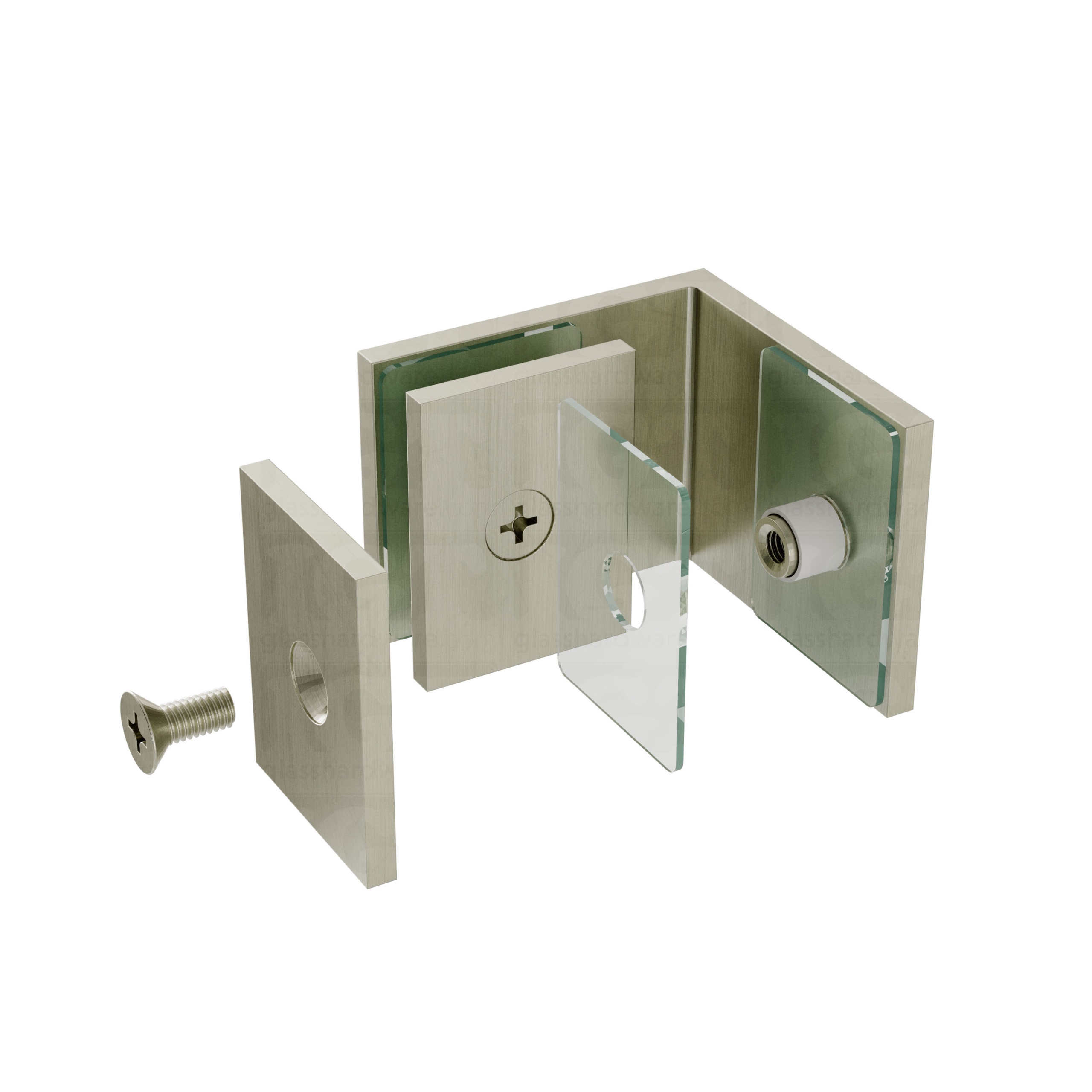 Oversized Glass-to-Glass 90 Degree Square Edge Clamp - Brushed Nickel - Image 7