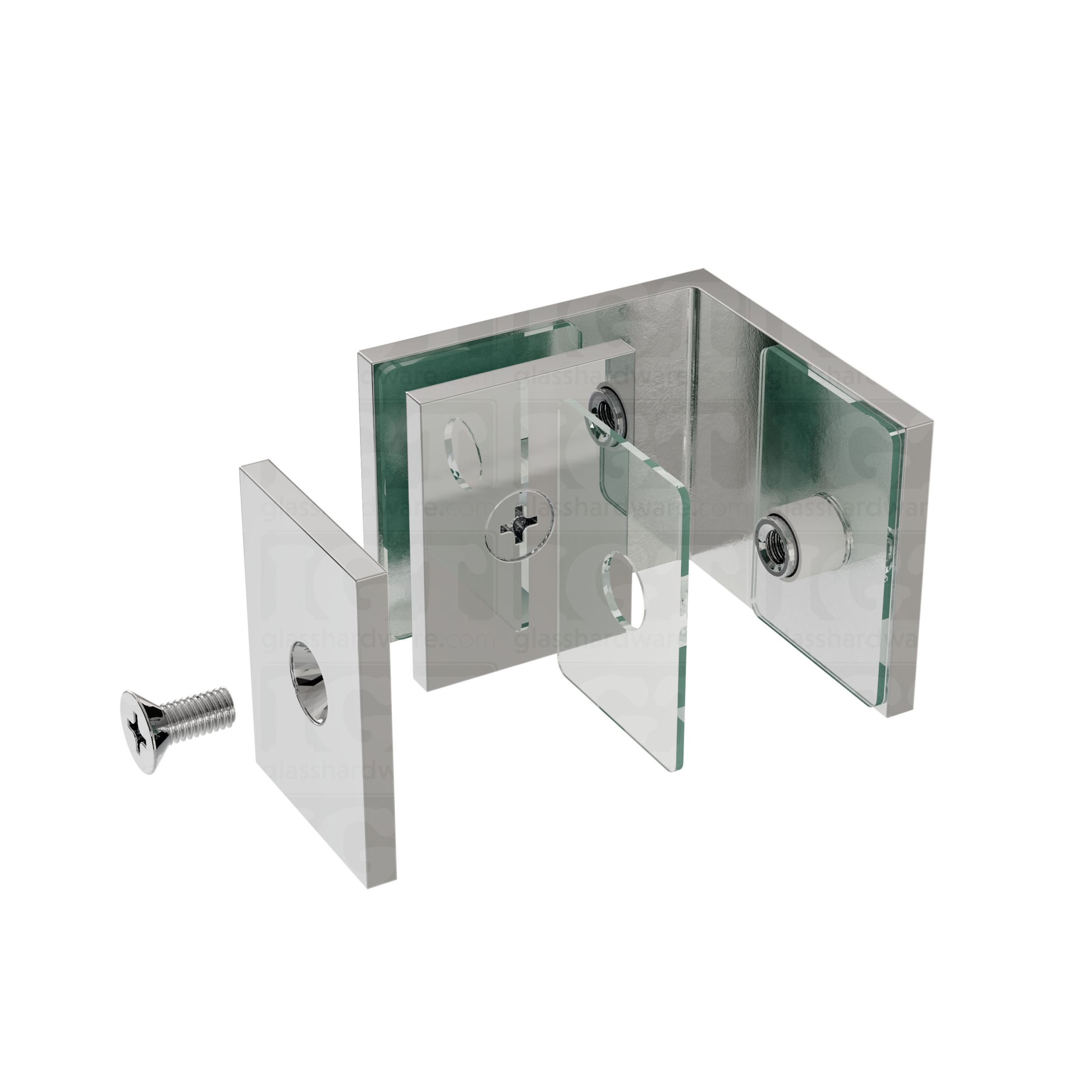 Oversized Glass-to-Glass 90 Degree Square Edge Clamp - Chrome Polished - Image 7