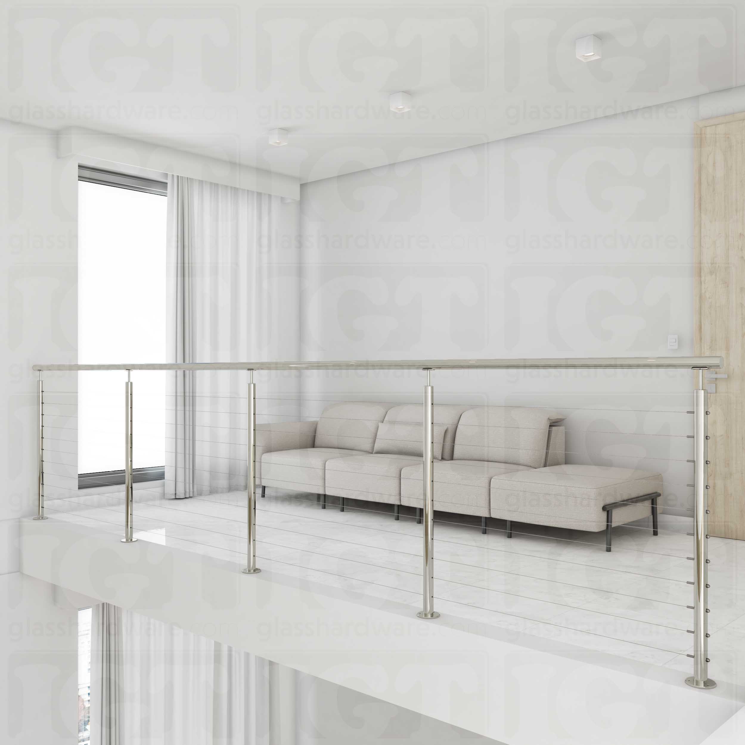 39 1/2″ Round Cable Railing Post - Polished Stainless - Image 2