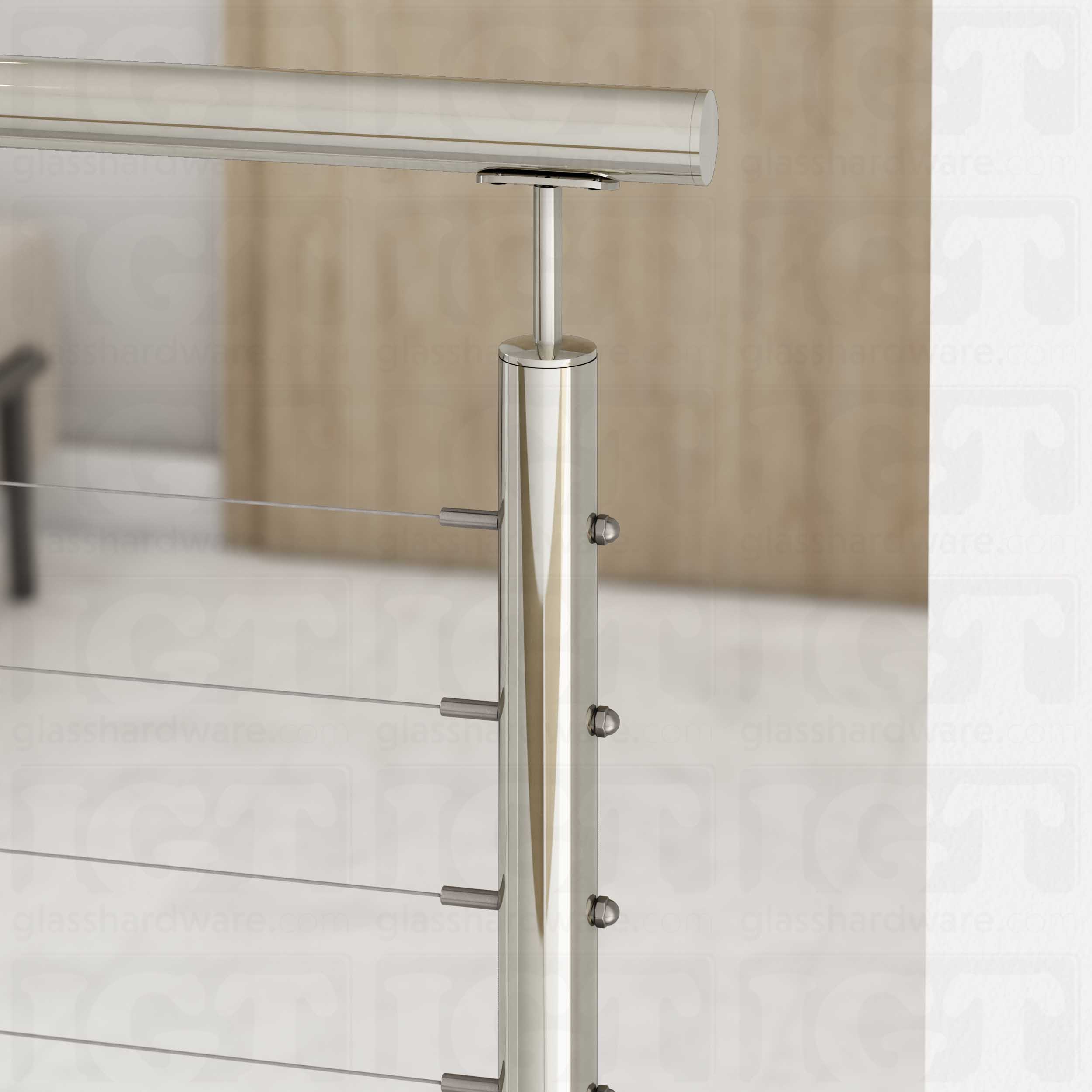 39 1/2″ Round Cable Railing Post - Polished Stainless - Image 4
