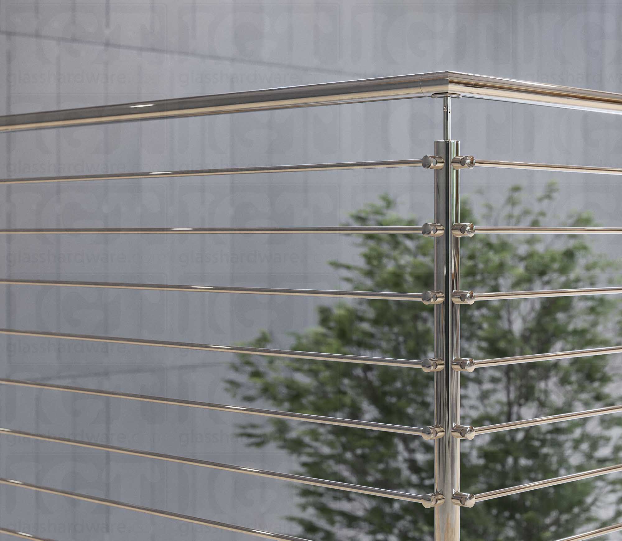 39 1/2” Round Rod Railing Corner Post - Polished Stainless - Image 3