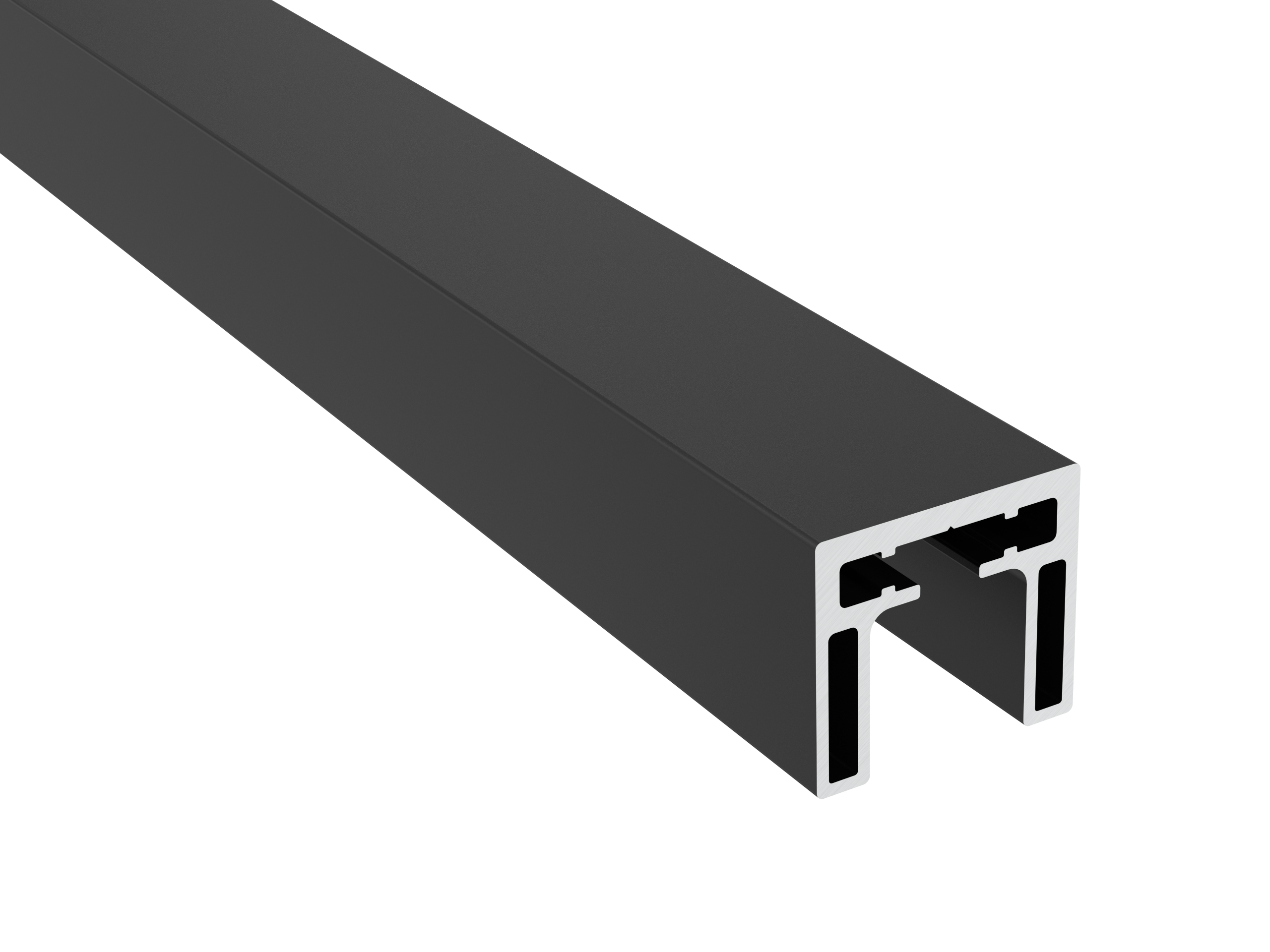 The The 228″ Square Aluminum Cap Rail in Brushed Anodized Black.