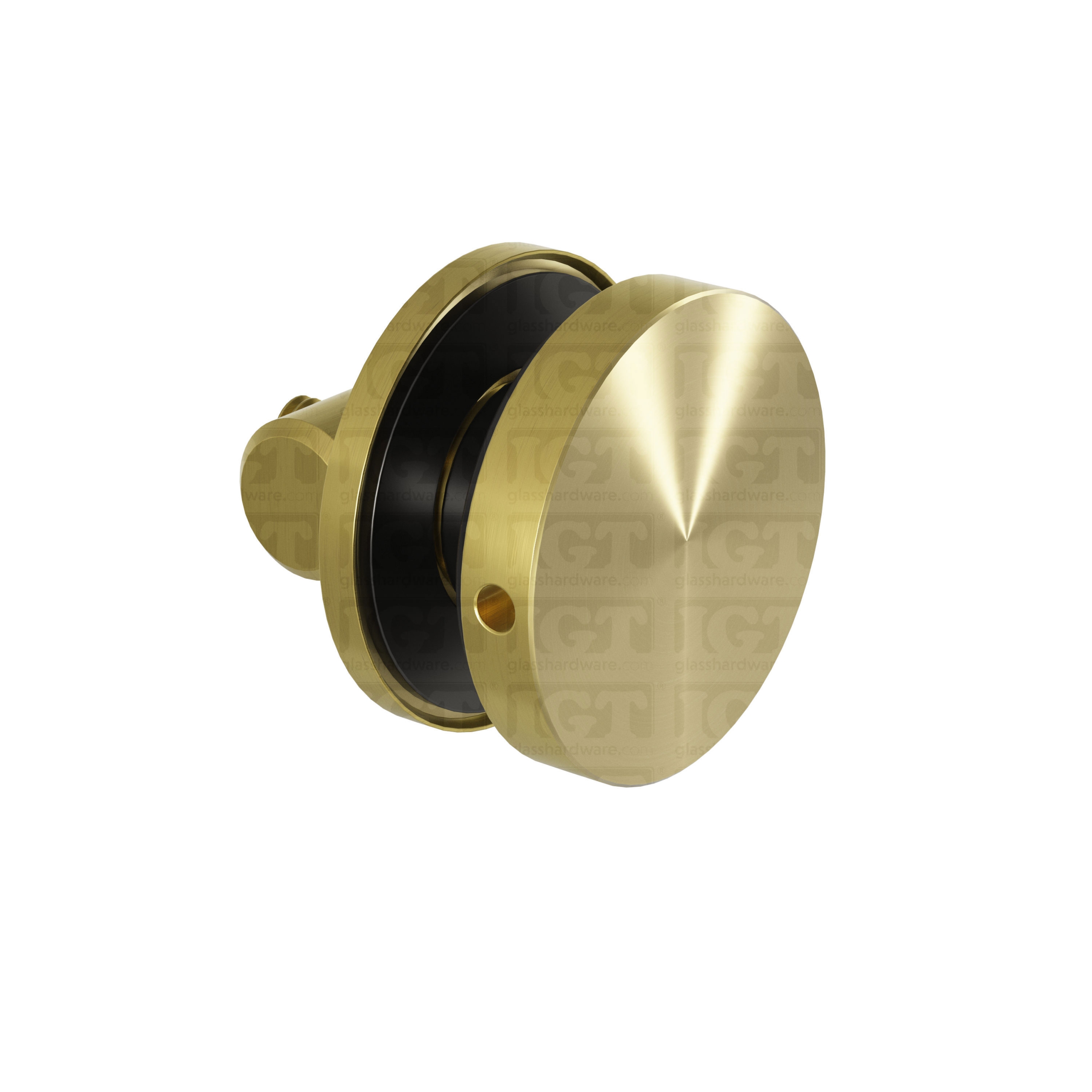 The Glass-to-Track Connector for 38IGT Roller System in Gold Brushed.