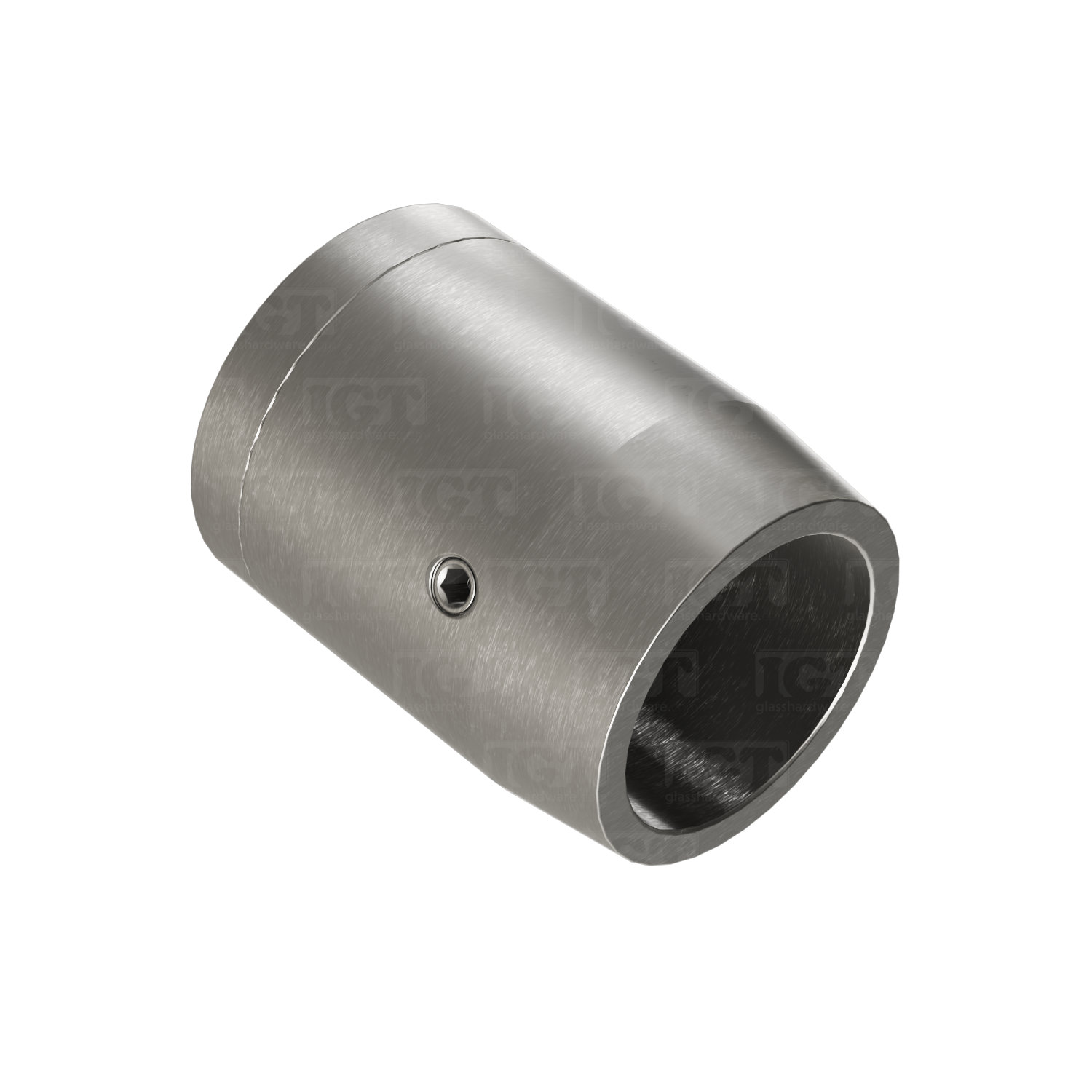 The Wall-to-Track Connector for Round Upper Track in Brushed Stainless.